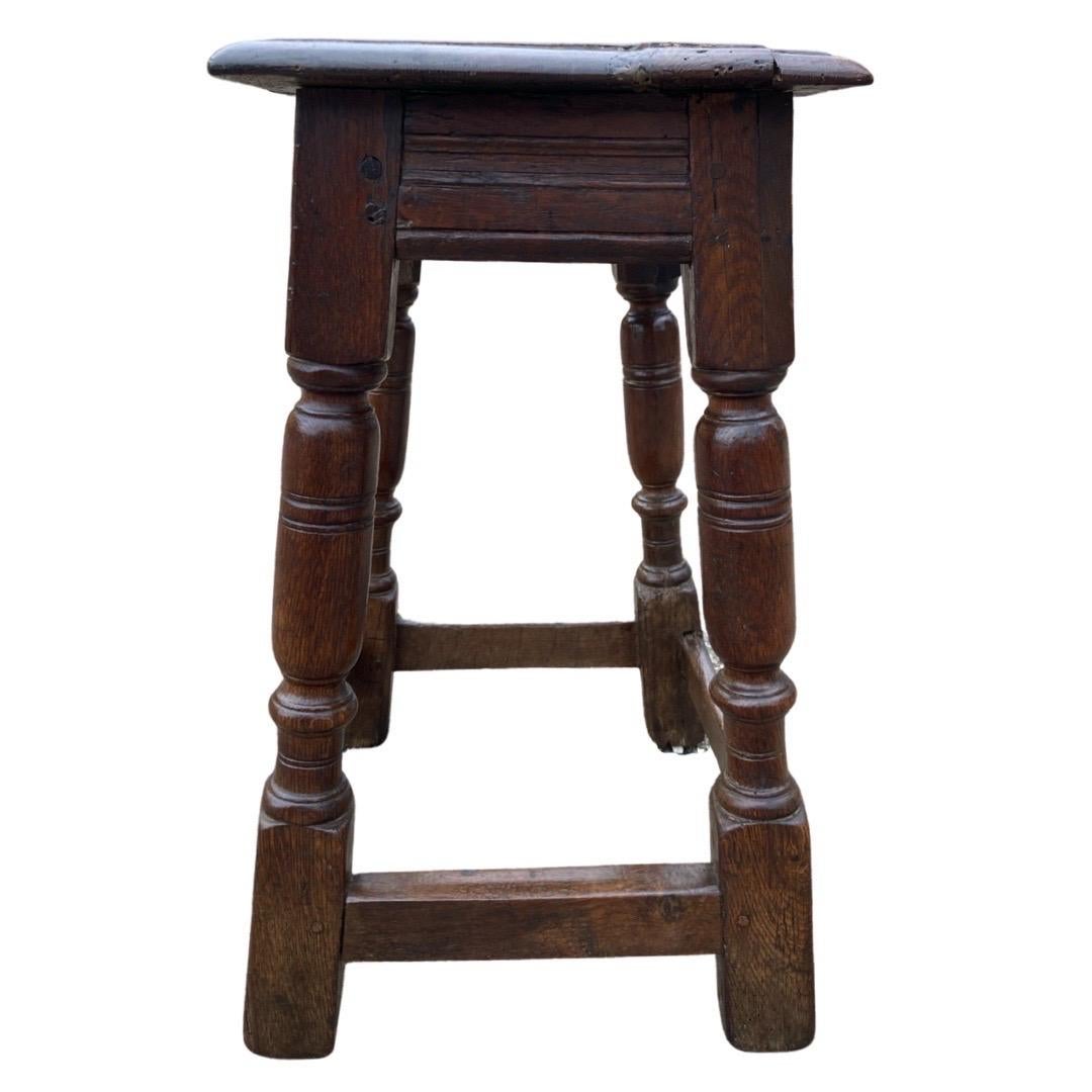 Hand-Carved 17th Century English Oak Joint Stool / Side Table