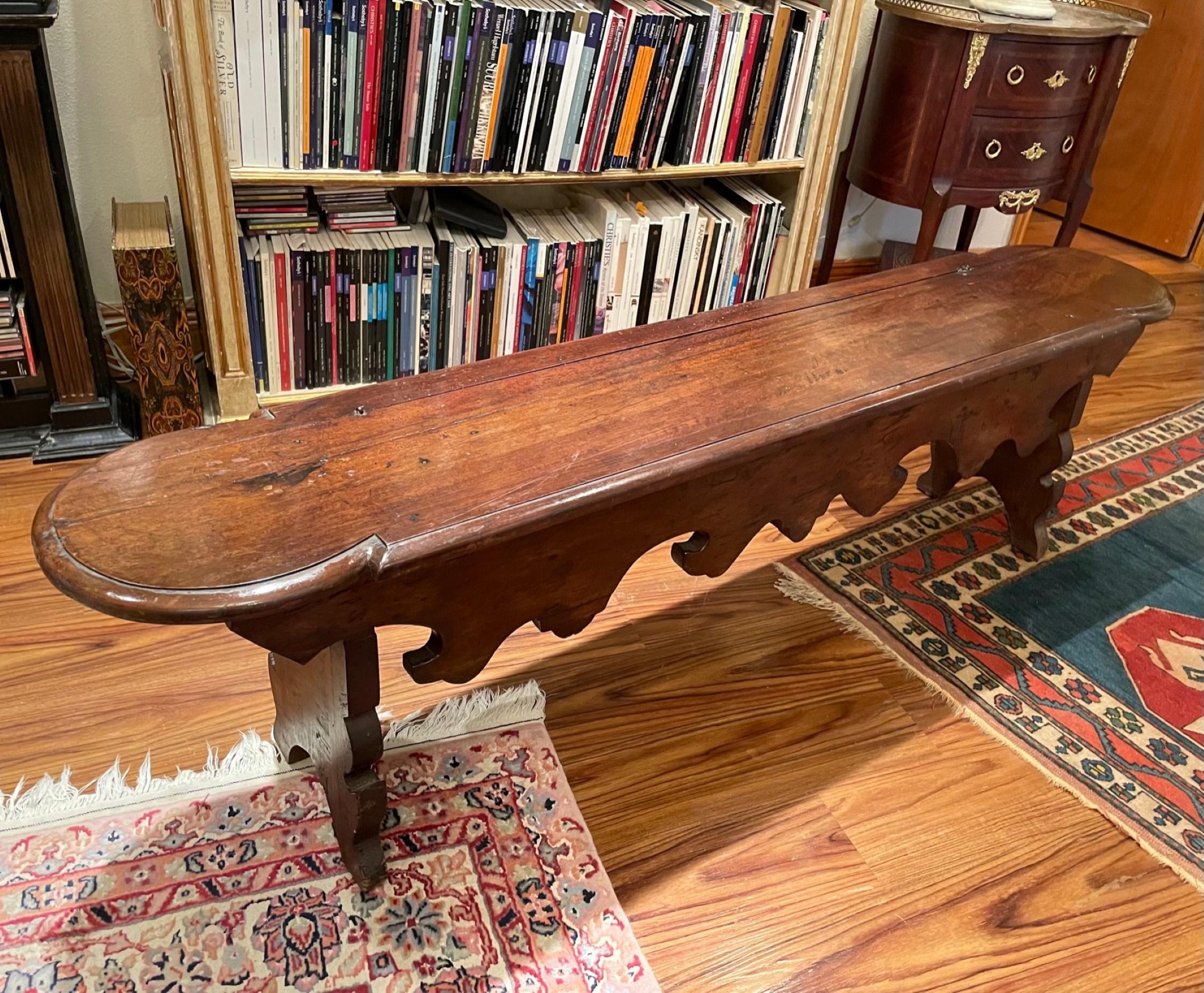 17th Century English Oak Lift Up Top Long Trestle Bench, circa 1700 1