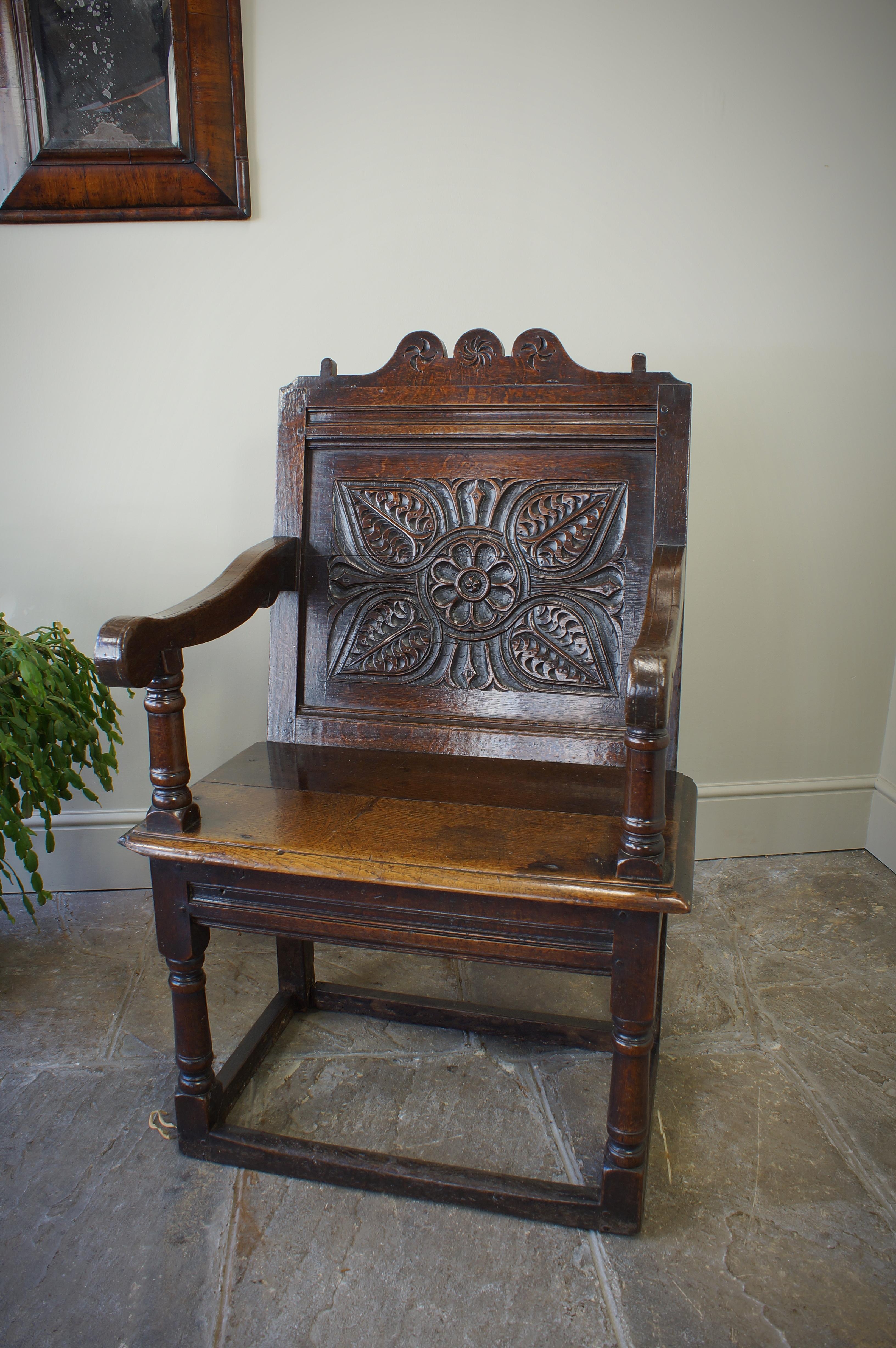 17th Century  English Oak Wainscot Armchair. For Sale 4
