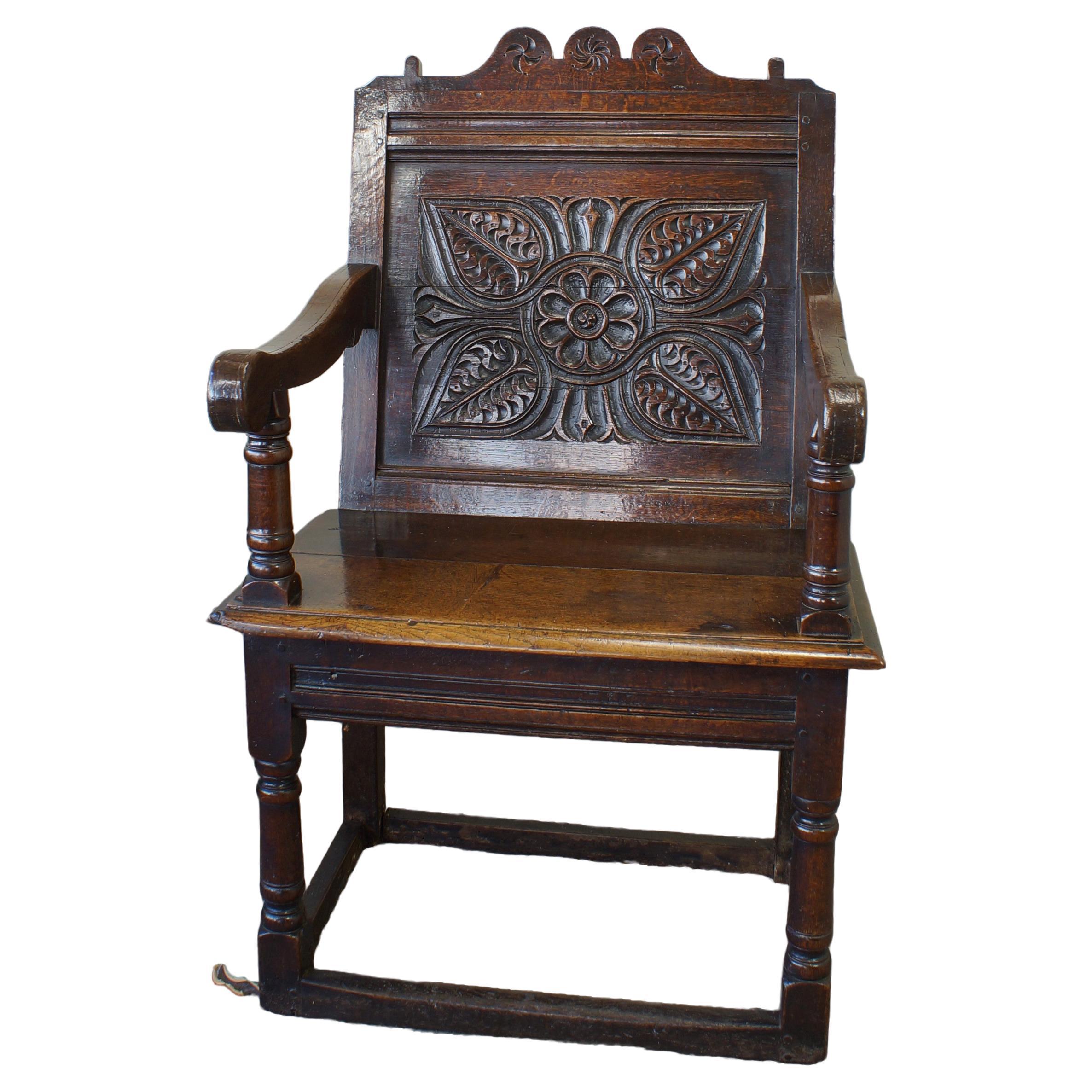 17th Century  English Oak Wainscot Armchair. For Sale