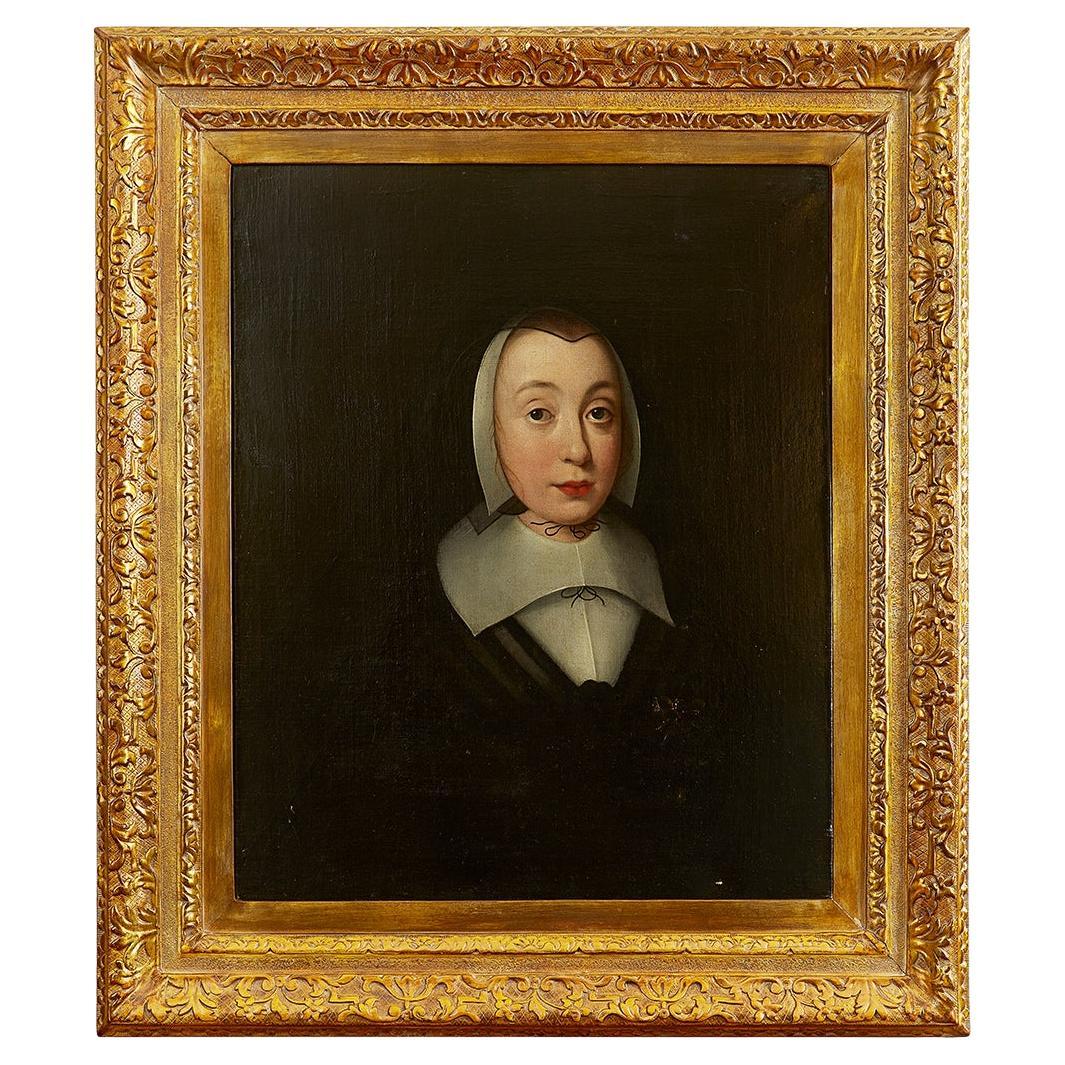 17th Century English Portrait of Lady Jane Bromley as Young Widow 1640 circa