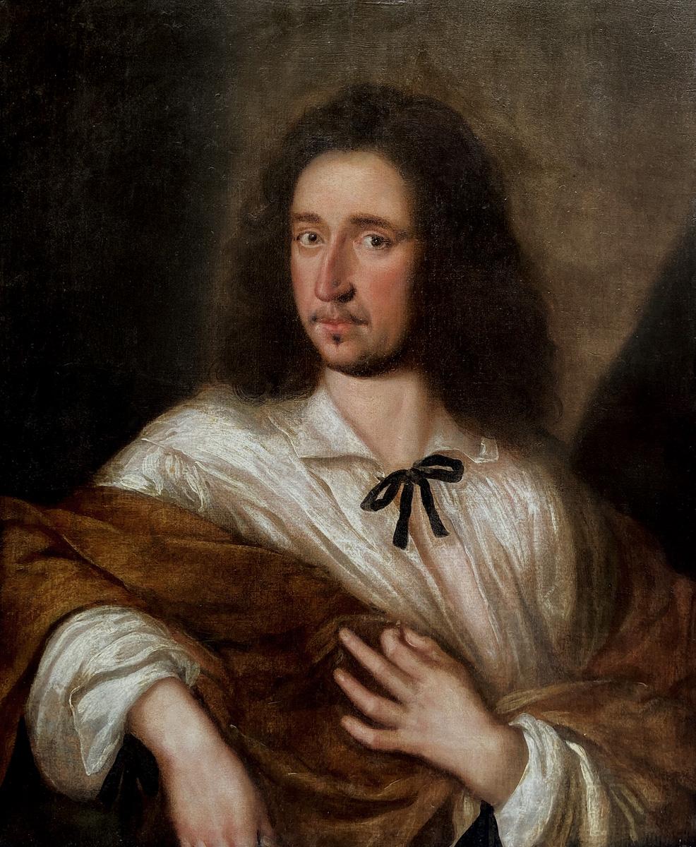 17th Century English School Portrait Painting – Porträt eines melancholischen Gentleman, Ölgemälde aus dem 17. Jahrhundert