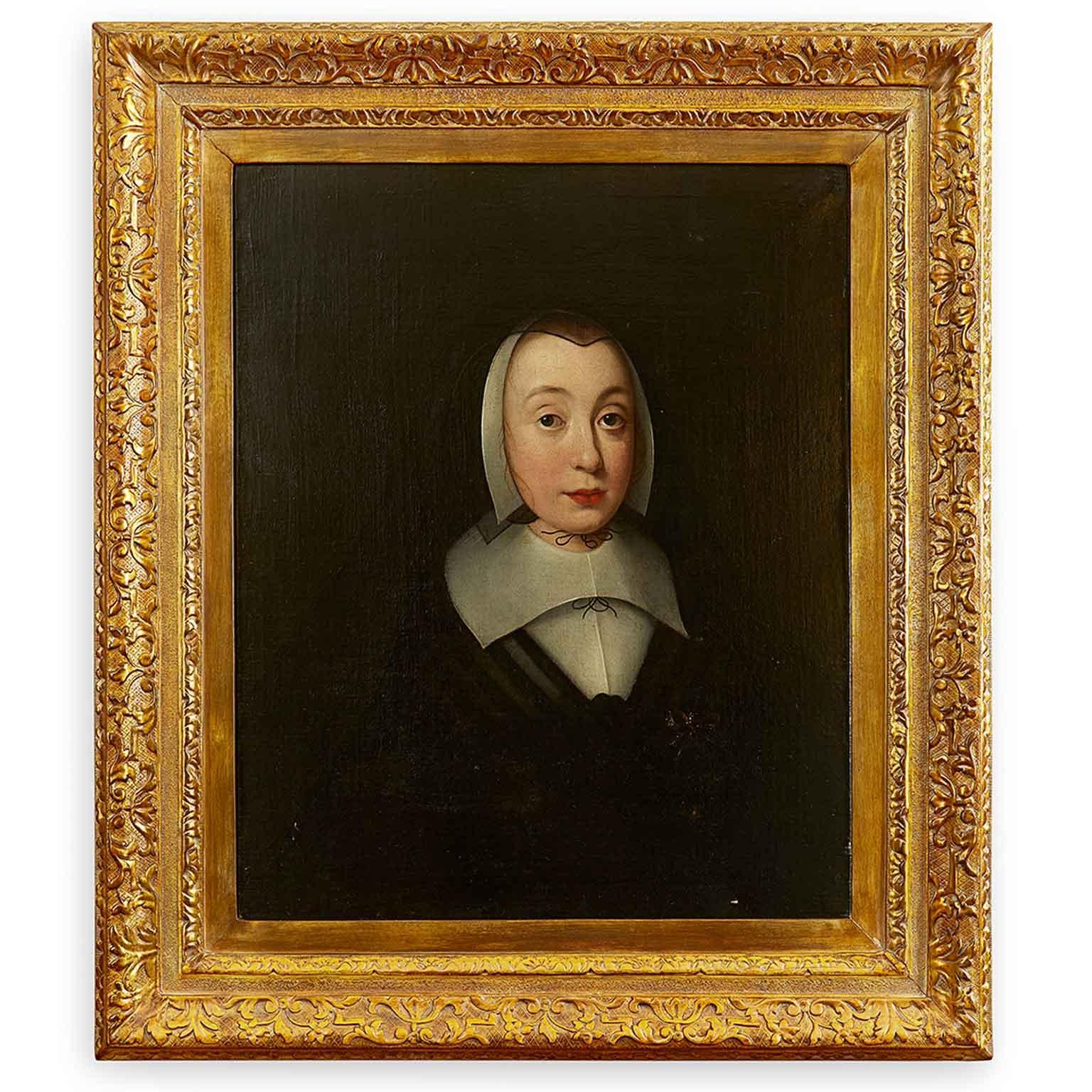 Ritratto di scuola inglese del XVII secolo di una giovane donna come la vedova Jane Bromley in vendita 3