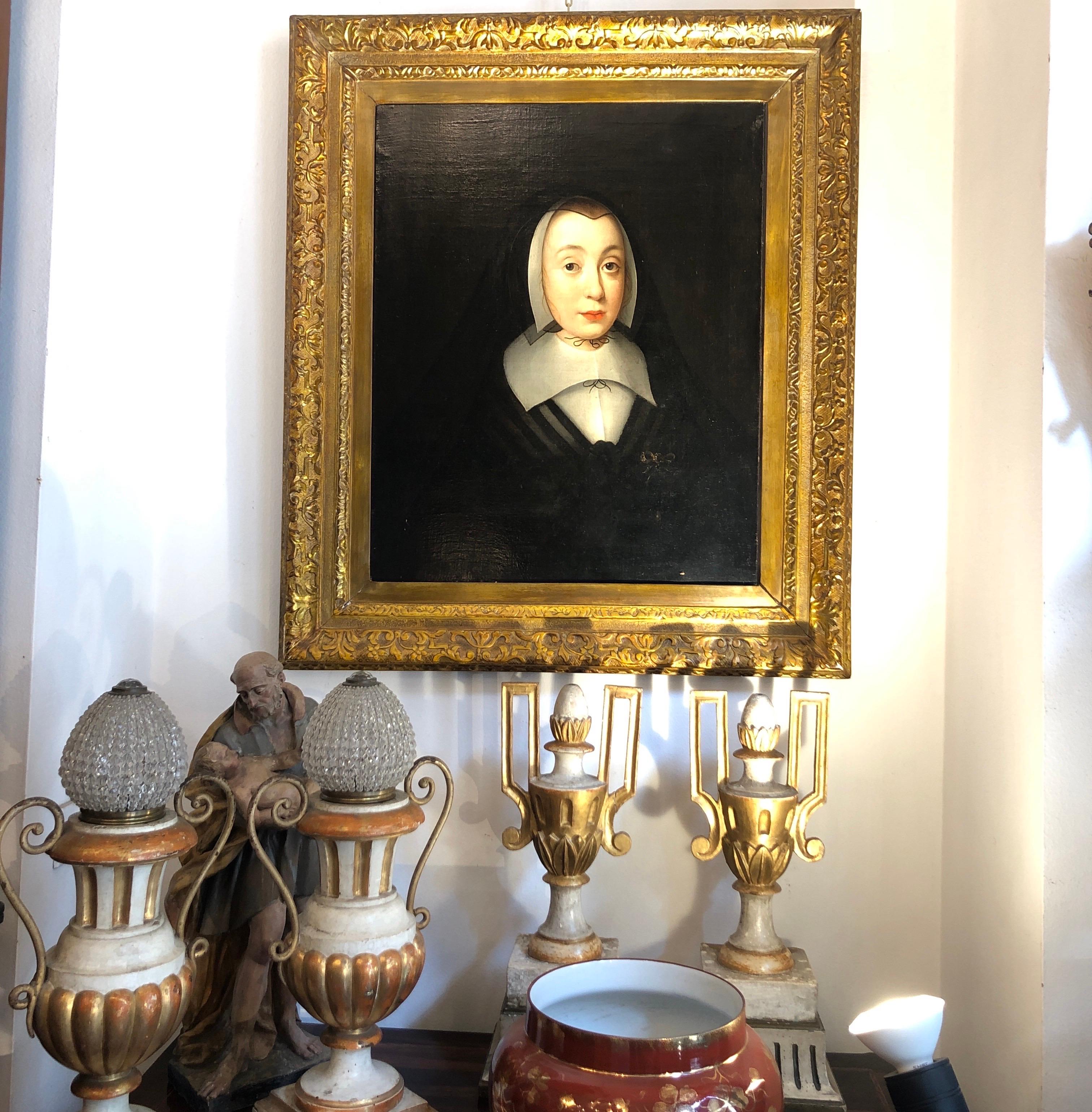 Ritratto di scuola inglese del XVII secolo di una giovane donna come la vedova Jane Bromley in vendita 4