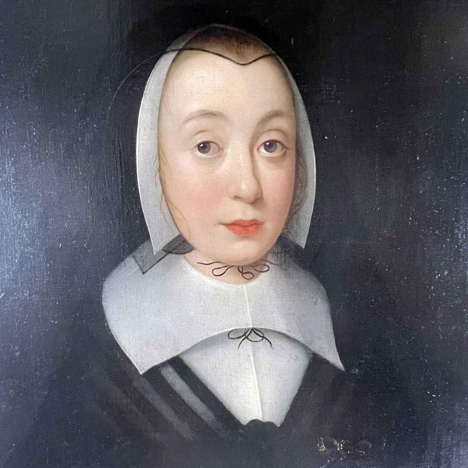Ritratto di scuola inglese del XVII secolo di una giovane donna come la vedova Jane Bromley in vendita 1