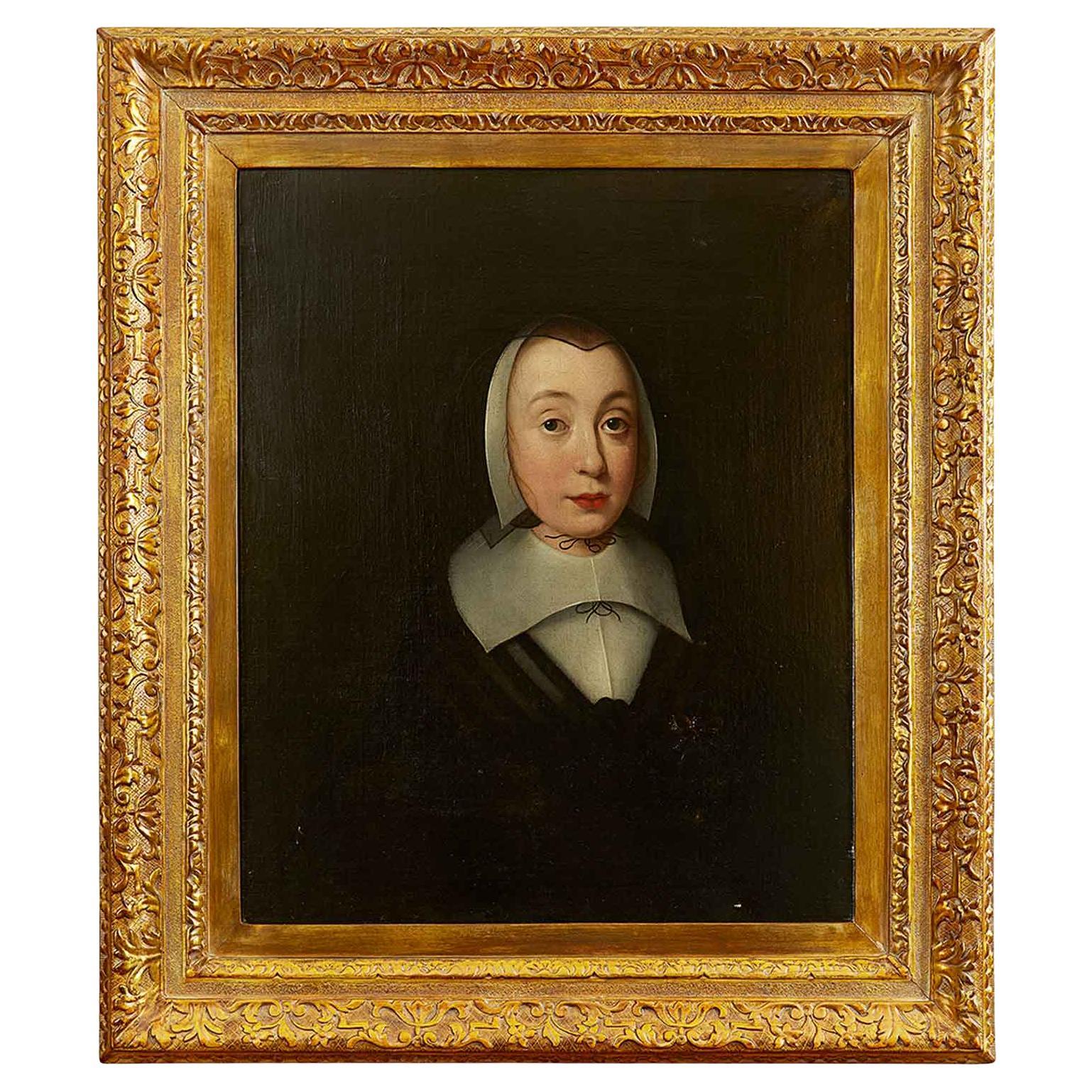 17th Century English School Portrait of Young Lady as Widow Jane Bromley