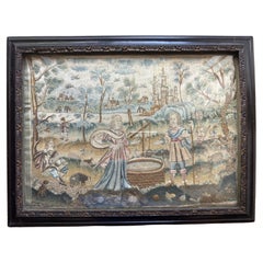 17th Century English Silk Embroidery – 'Couple by Well'