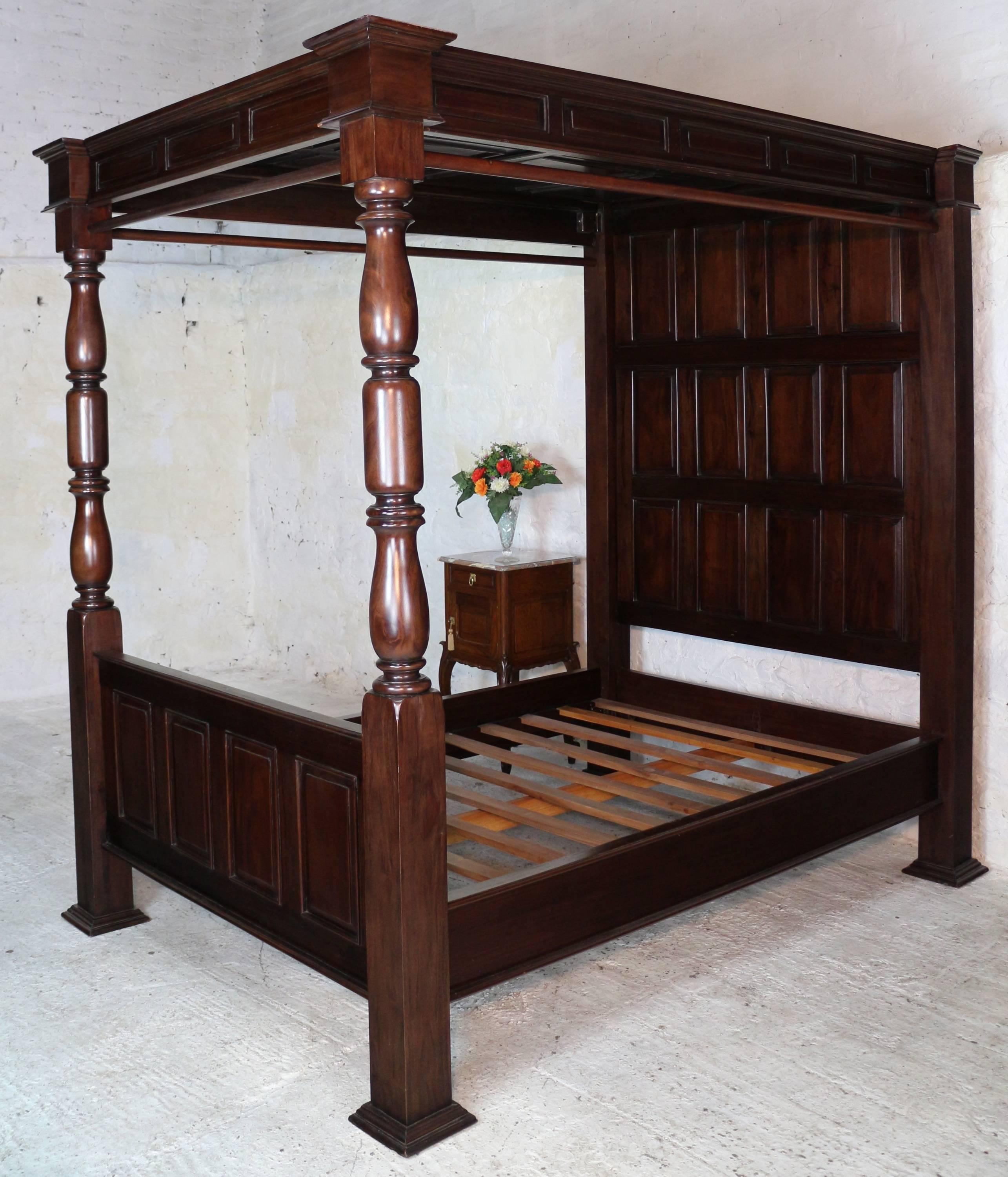 17th Century English Style Panelled Mahogany Four-Poster Tester Bed 1