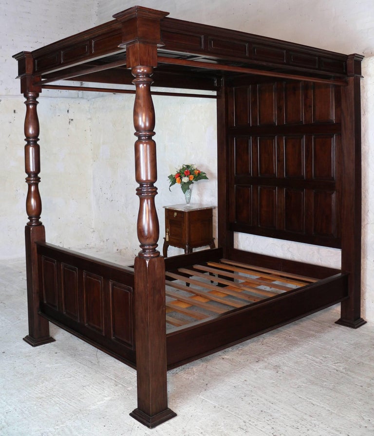 17th Century English Style Panelled Mahogany FourPoster Tester Bed at