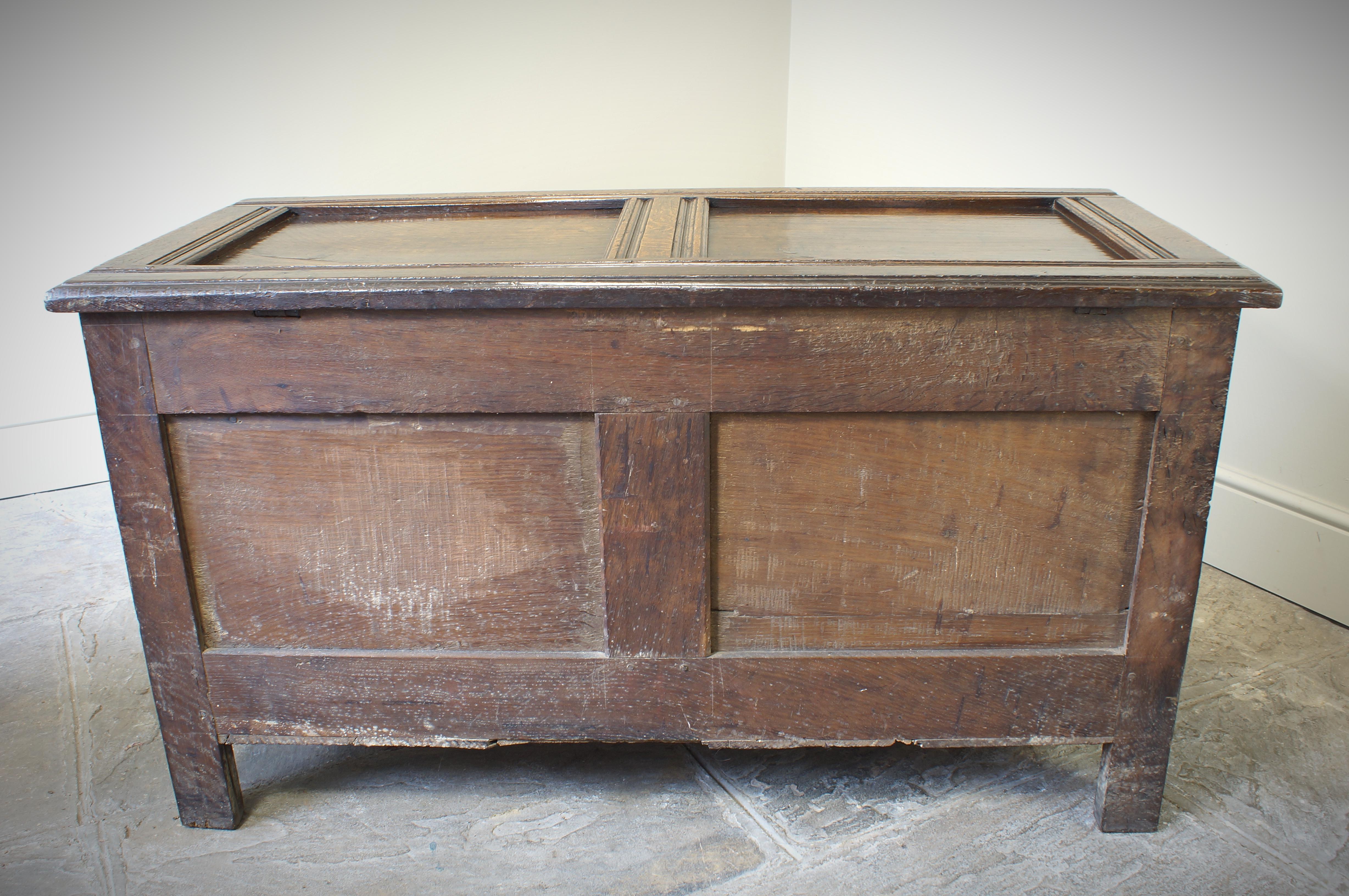 17th Century English Two Panelled Oak Coffer In Good Condition For Sale In Skipton, GB