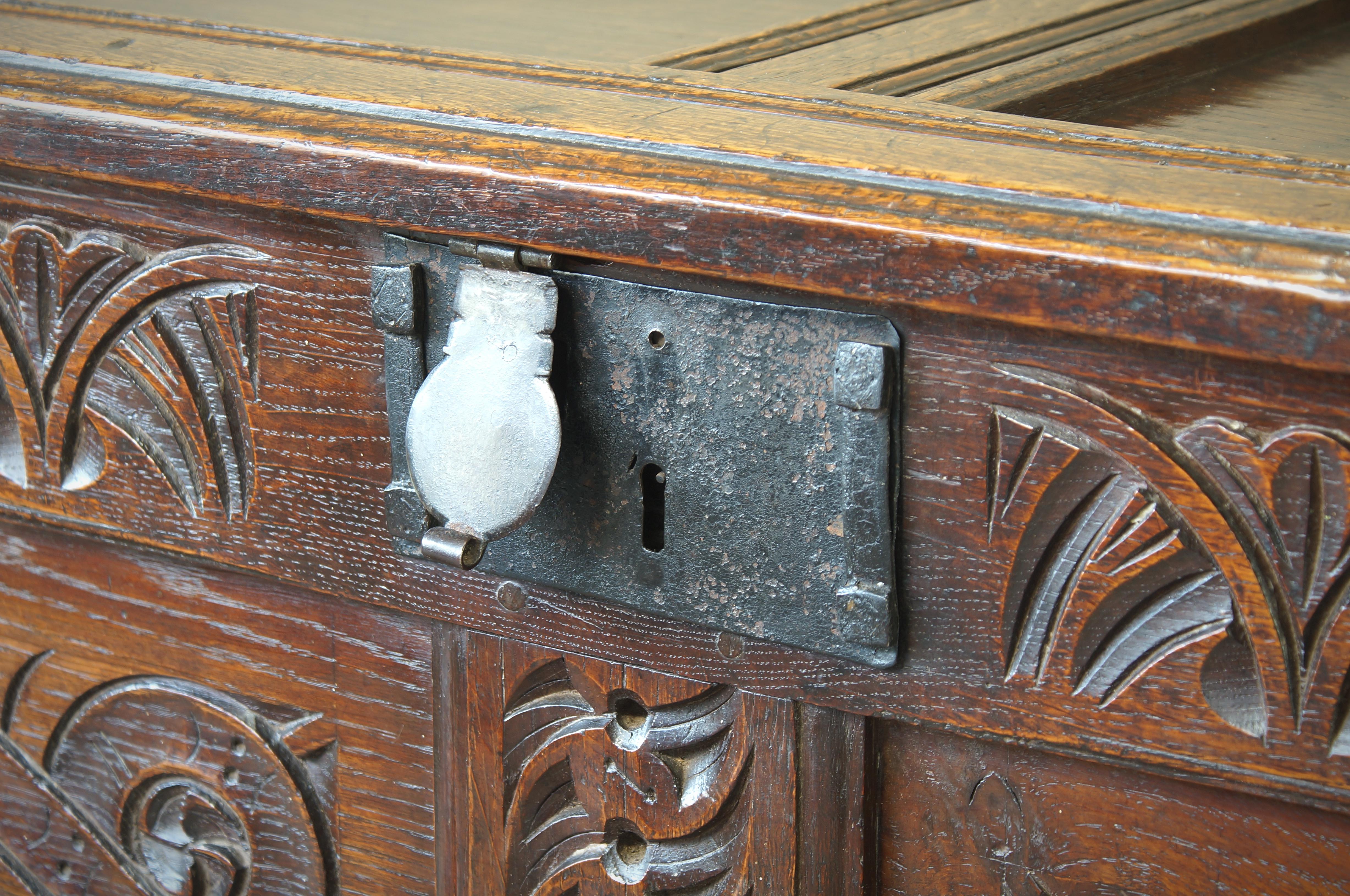 Mid-17th Century 17th Century English Two Panelled Oak Coffer For Sale