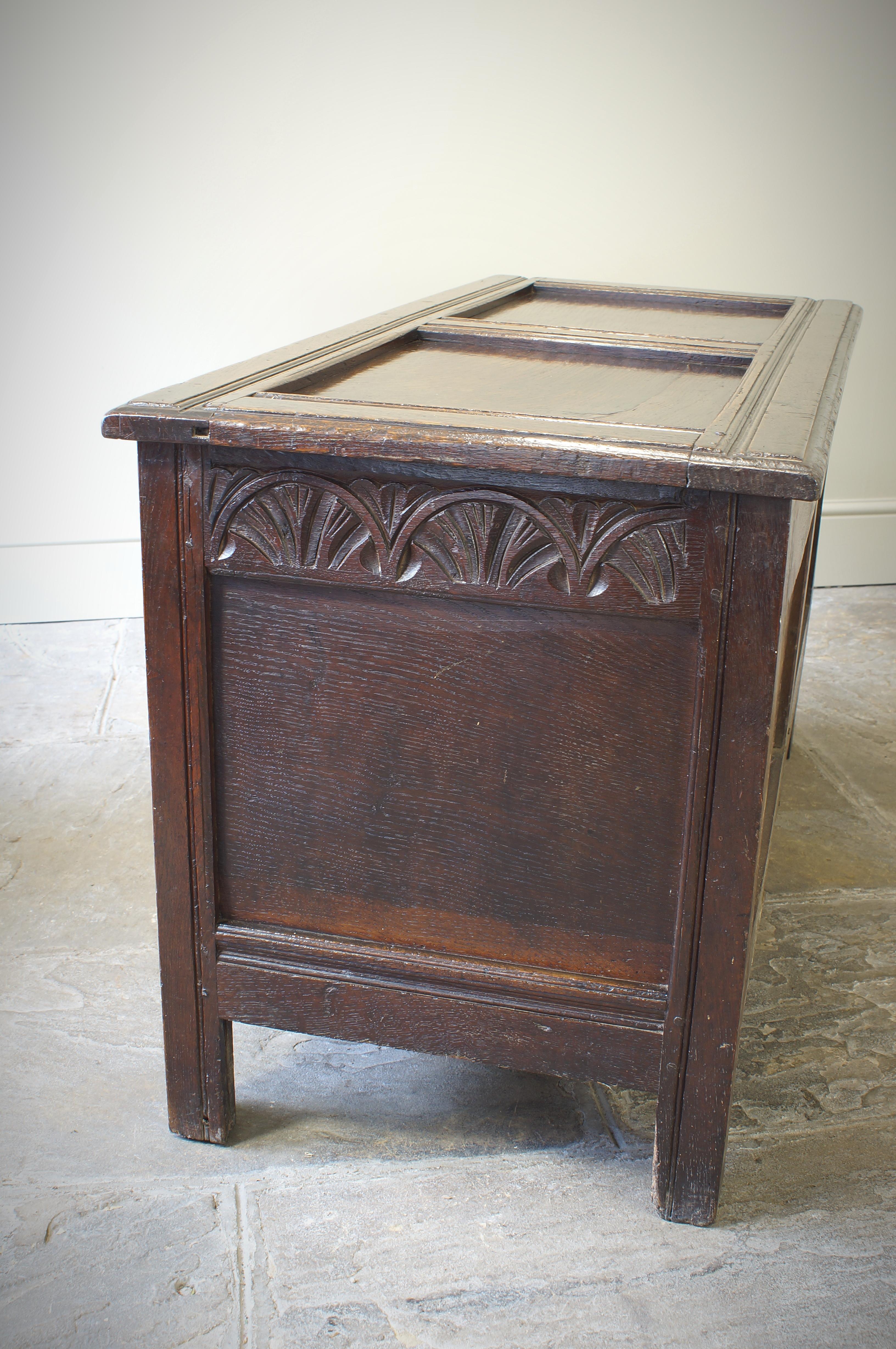 17th Century English Two Panelled Oak Coffer For Sale 2