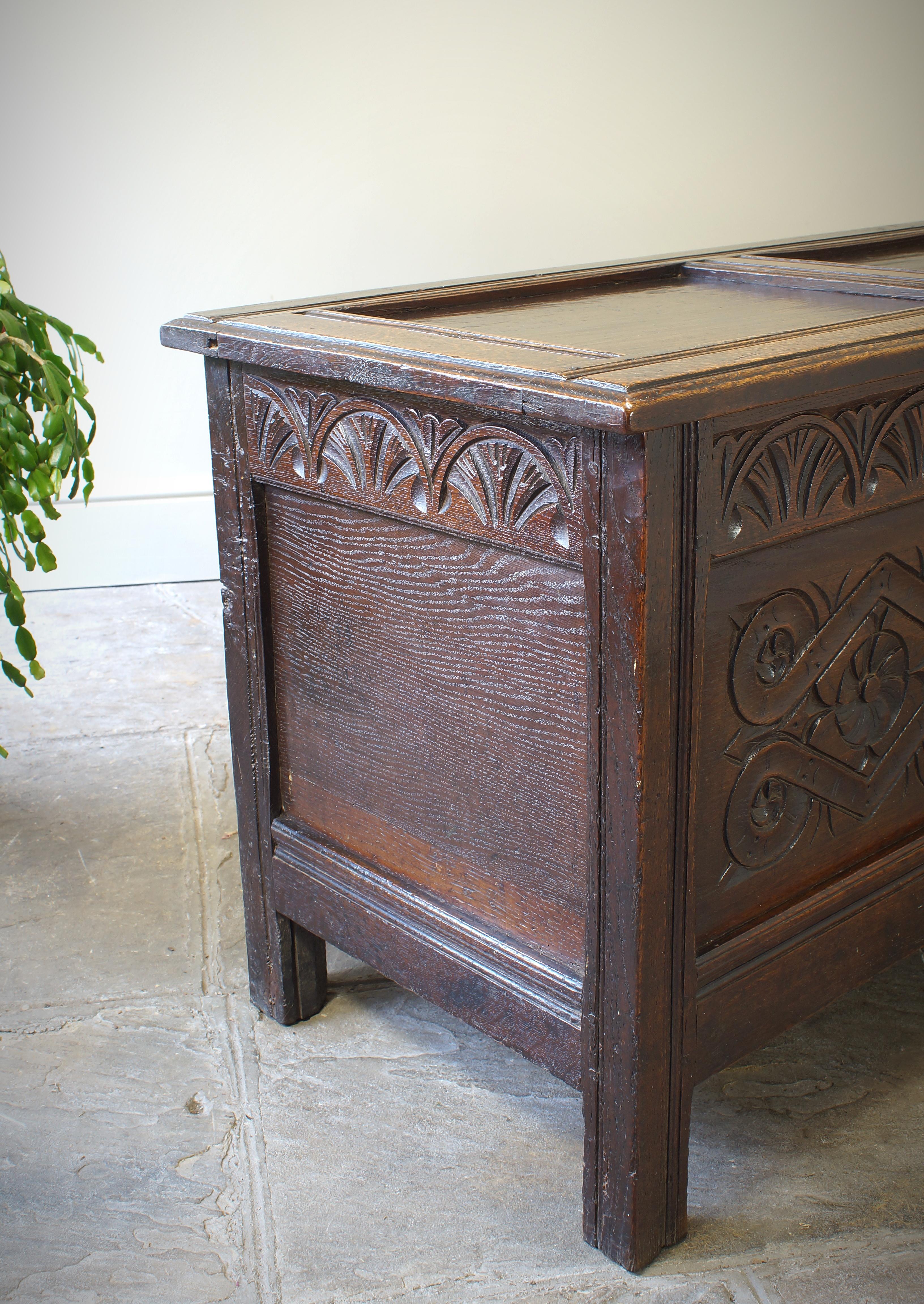 17th Century English Two Panelled Oak Coffer For Sale 3