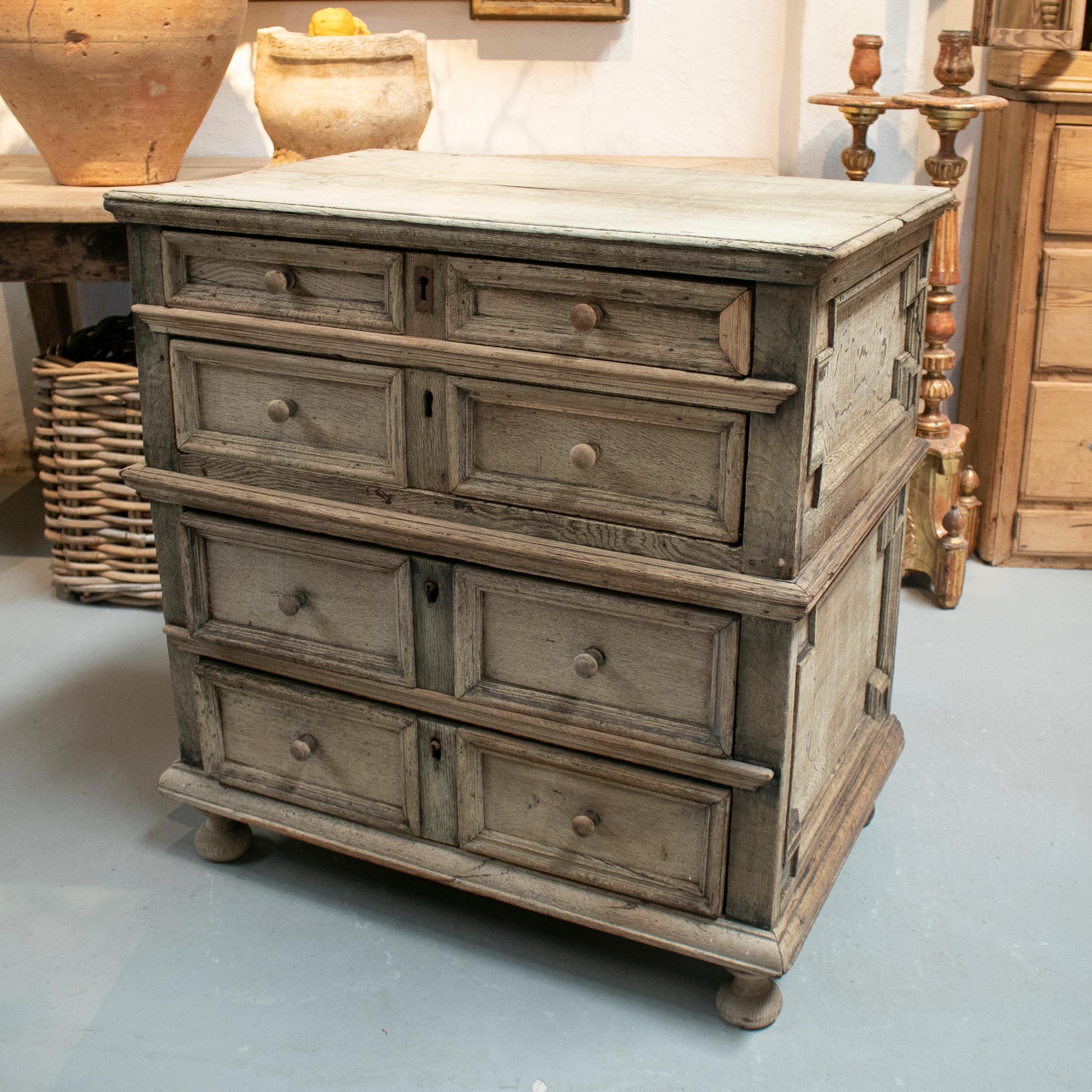 18th Century and Earlier 17th Century English Two Part Wooden Chest of Drawers