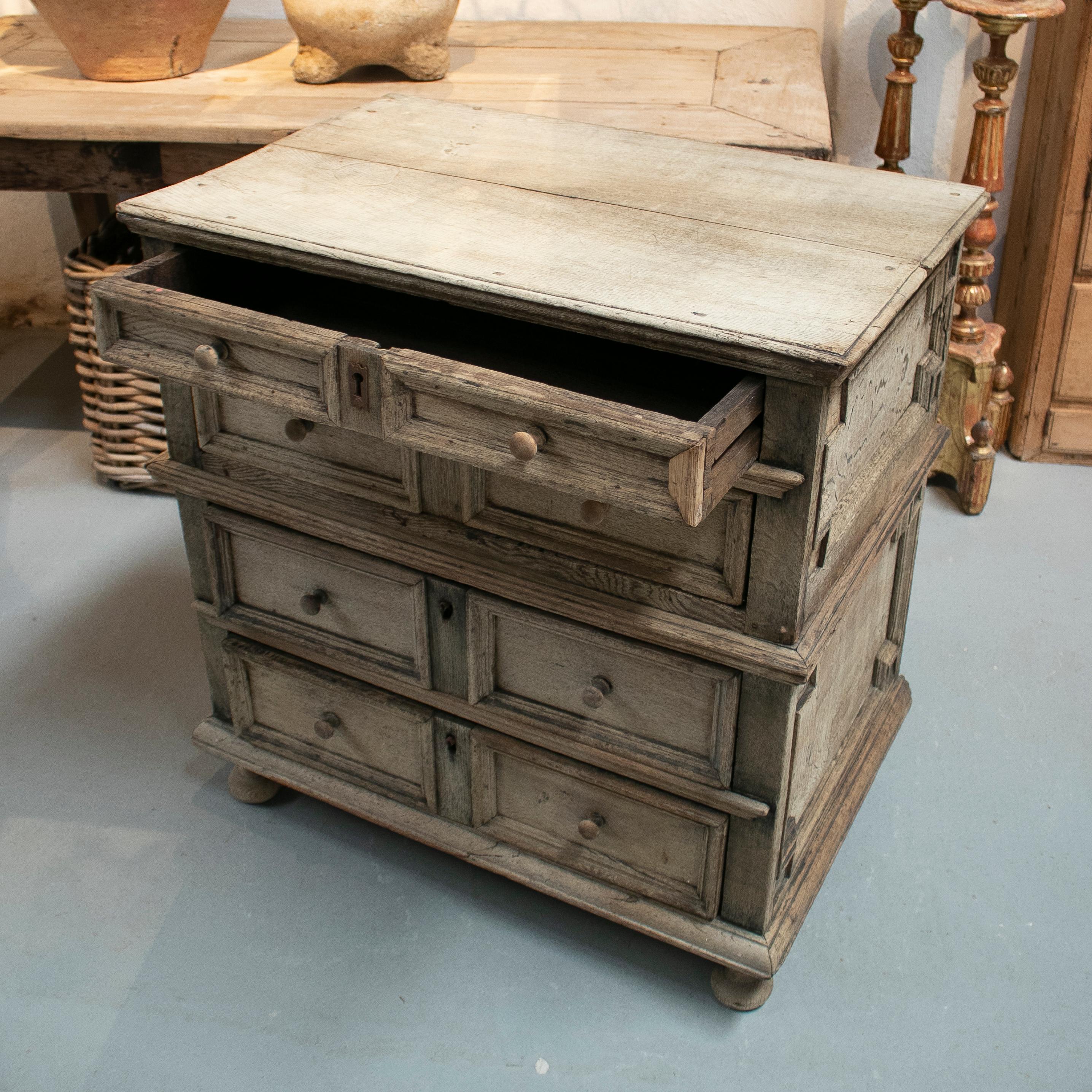 17th Century English Two Part Wooden Chest of Drawers 1