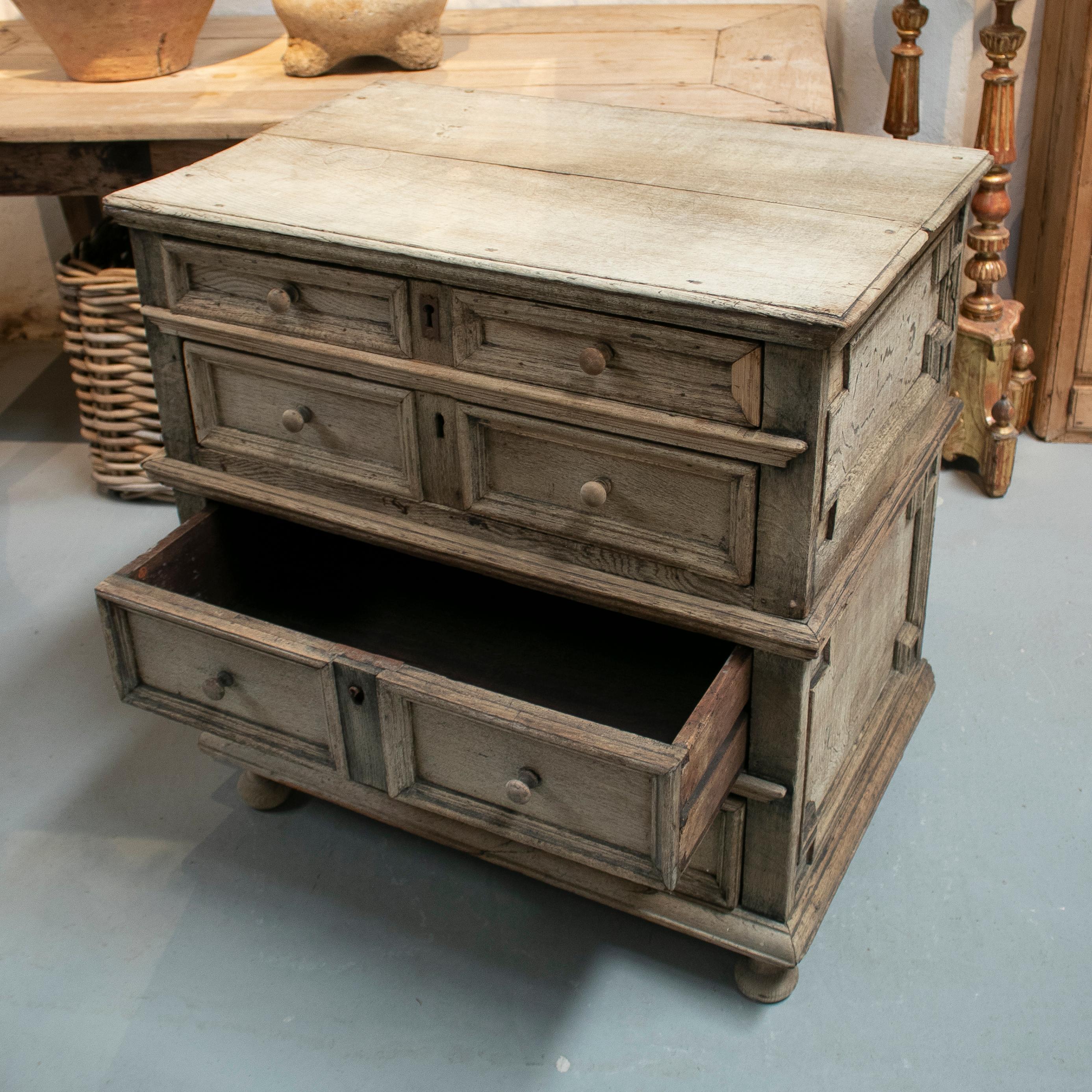 17th Century English Two Part Wooden Chest of Drawers 3