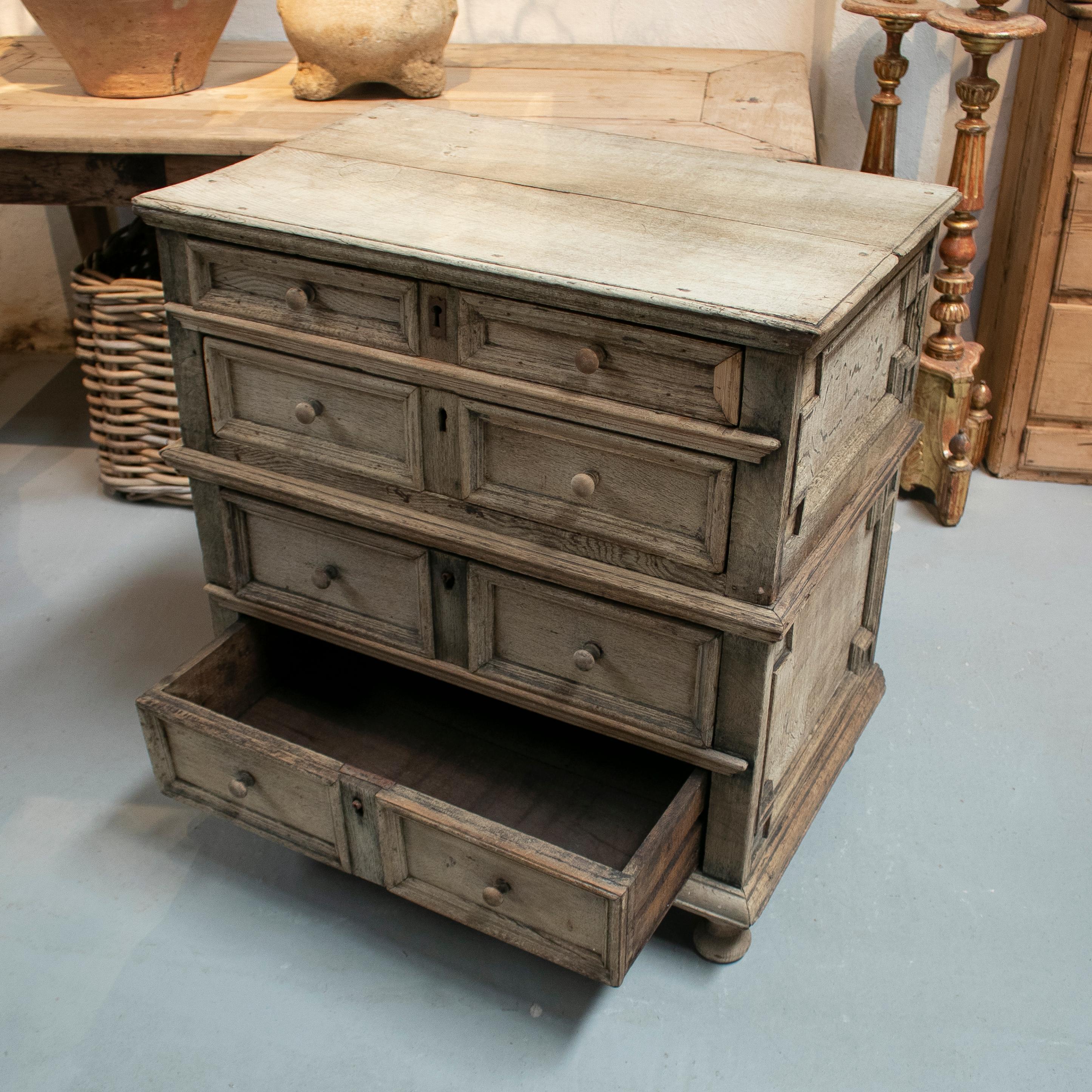 17th Century English Two Part Wooden Chest of Drawers 4