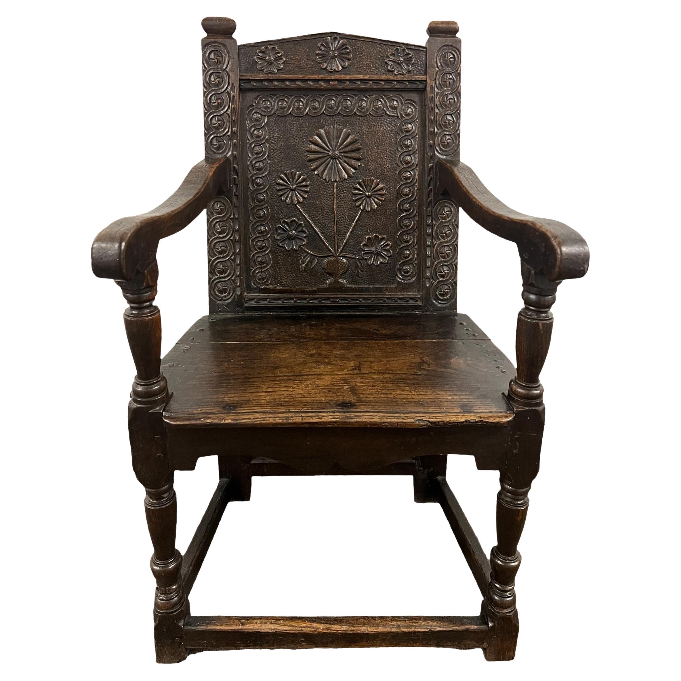 17th Century English Wainscot Armchair For Sale