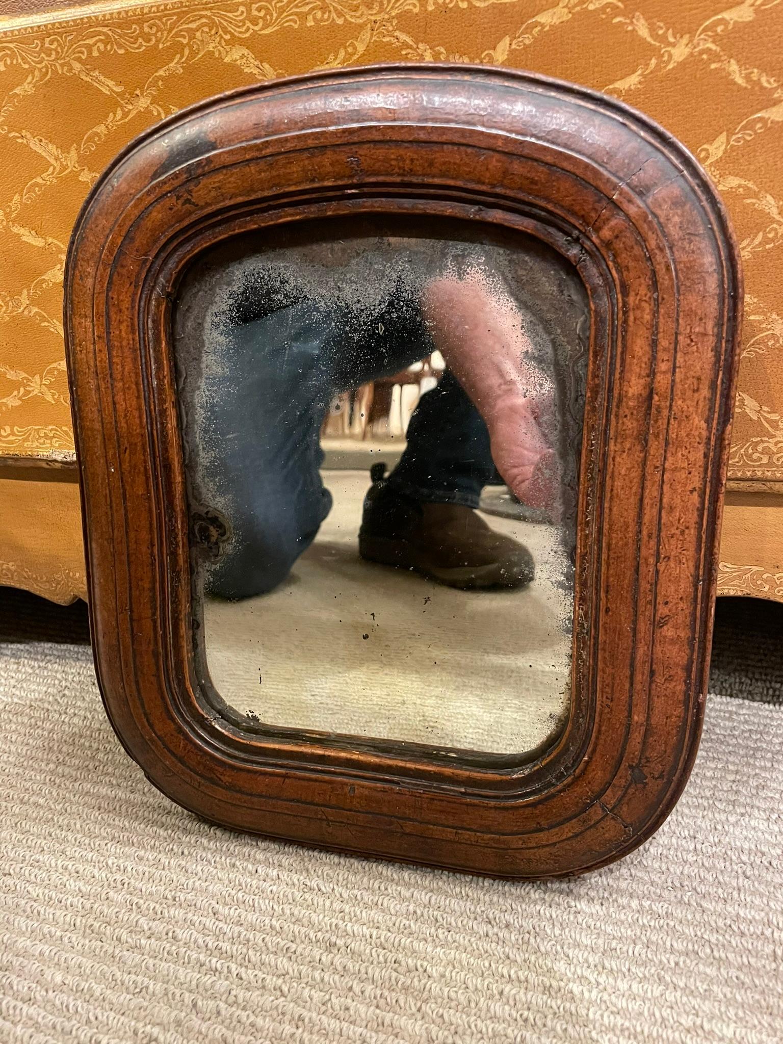 Hand-Carved 17th Century English Walnut Mirror With Original Glass, Small Scale For Sale
