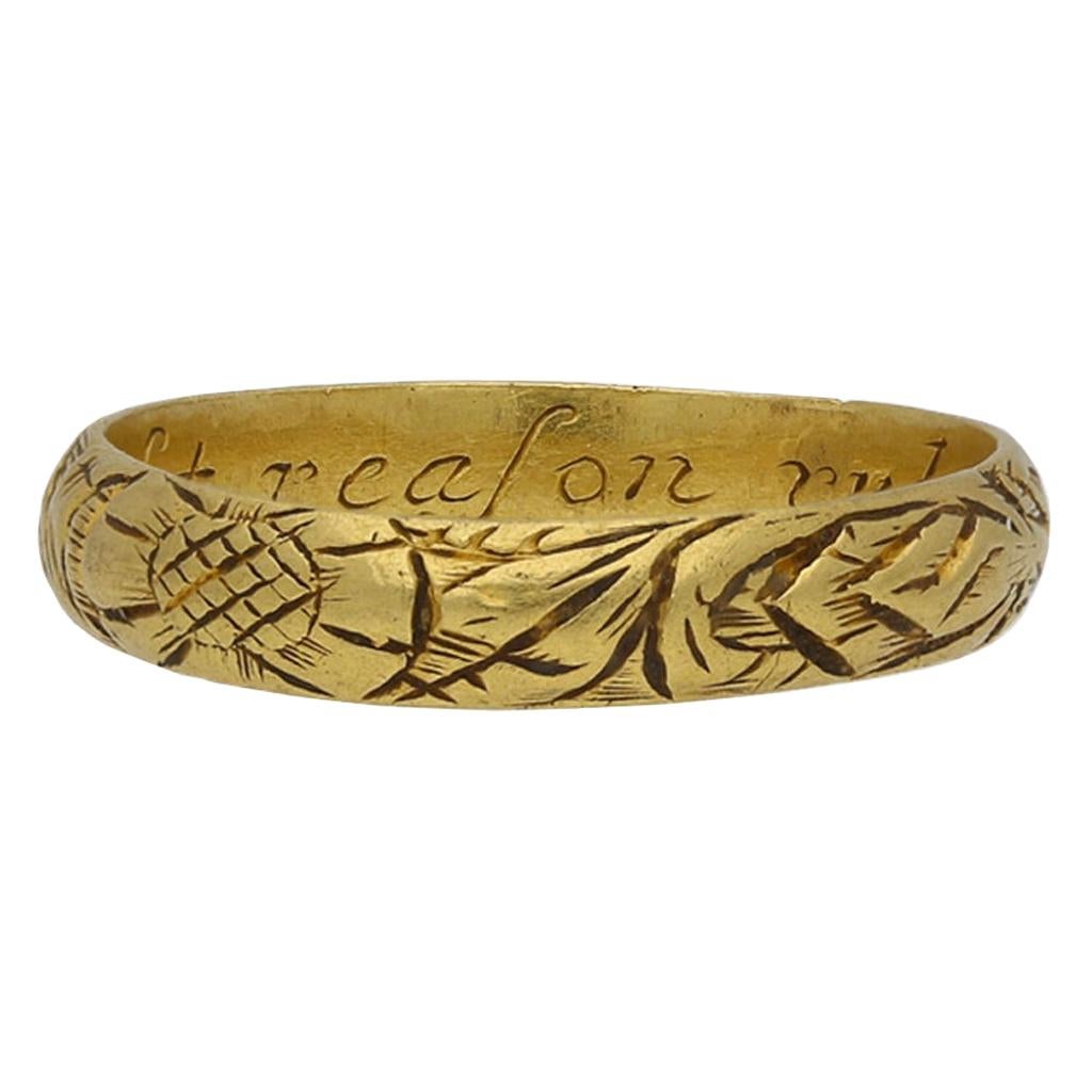 17th Century Engraved Gold Posy Ring, 'Let Reason Rule Affection', circa 1600