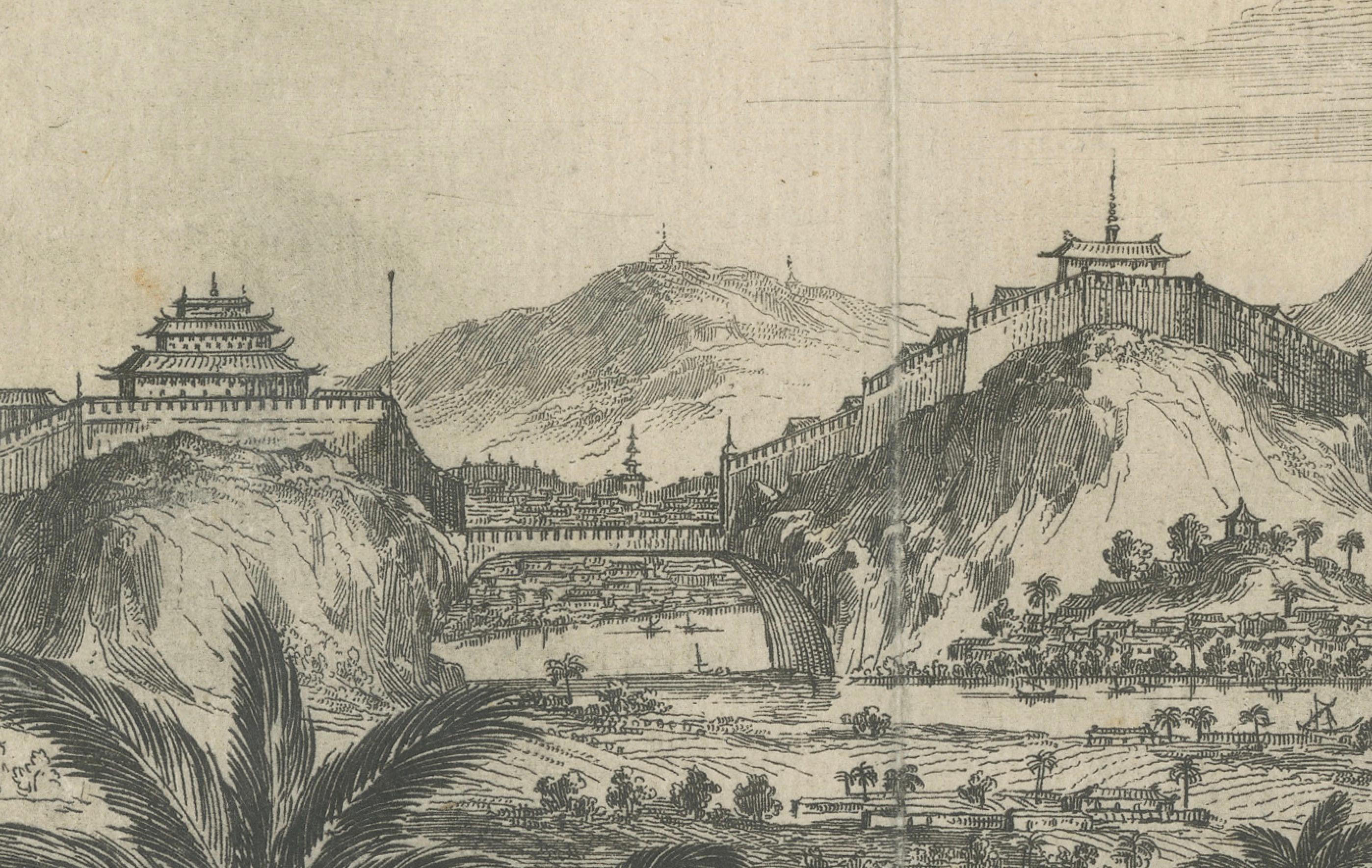 Grabado del siglo XVII de la ciudad real de Arakan (Birmania) por Arnoldus Montanus en venta 3