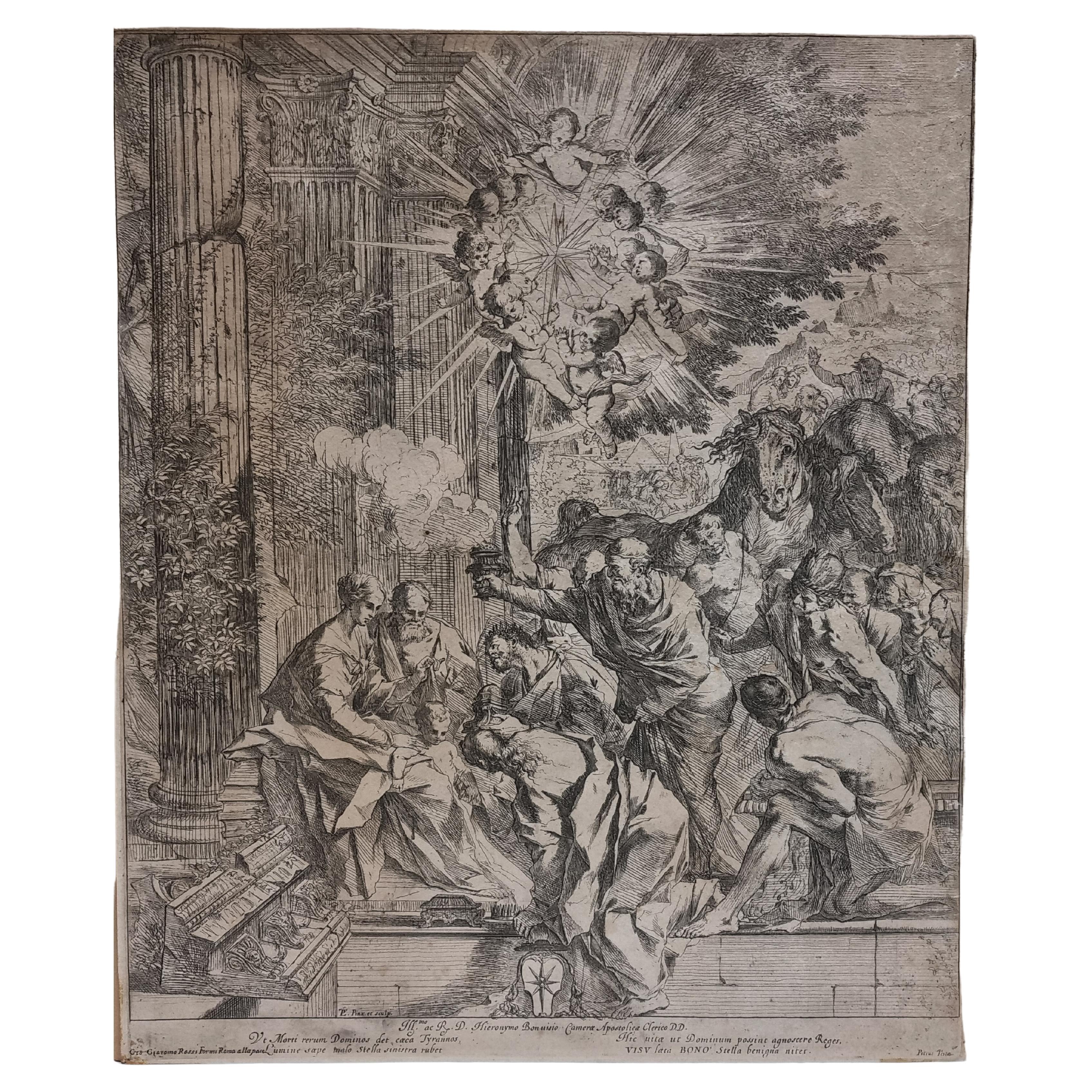 Gravure du XVIIe siècle "Adoration des Mages" par Pietro Testa, vers 1640 en vente