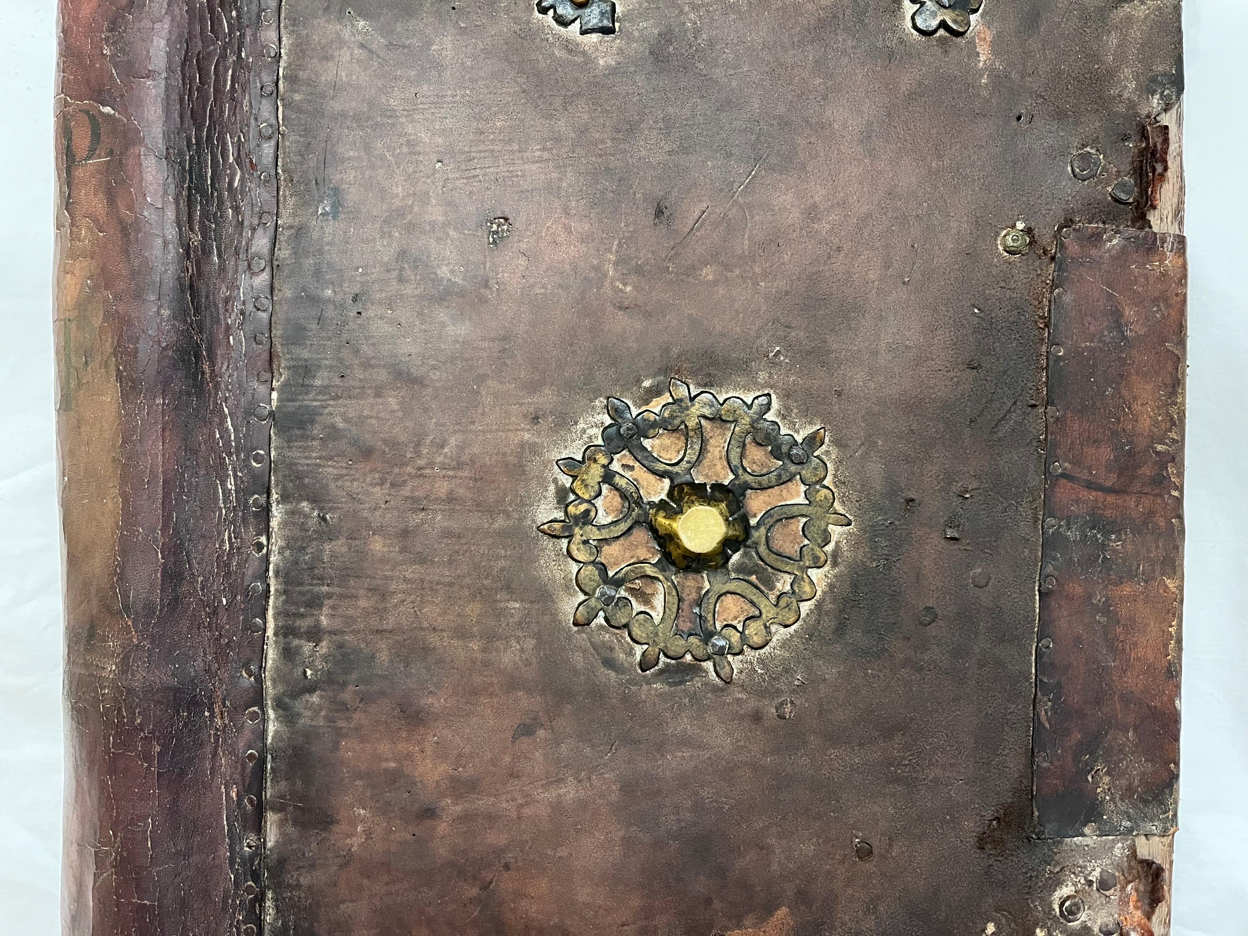 17th Century European Religious Book Binding Brass Mounts Vellum Monumental Size For Sale 13