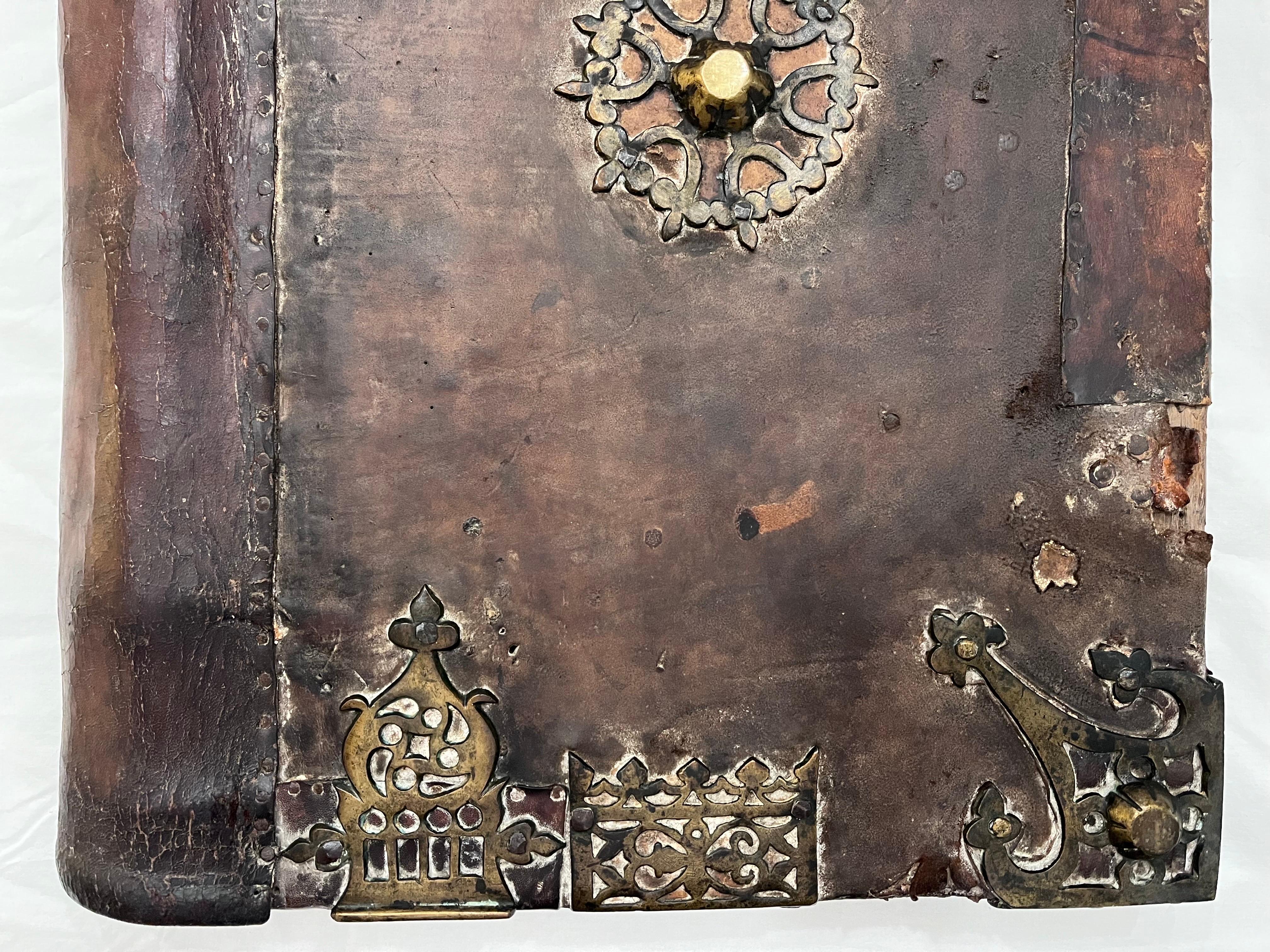 17th Century European Religious Book Binding Brass Mounts Vellum Monumental Size For Sale 14