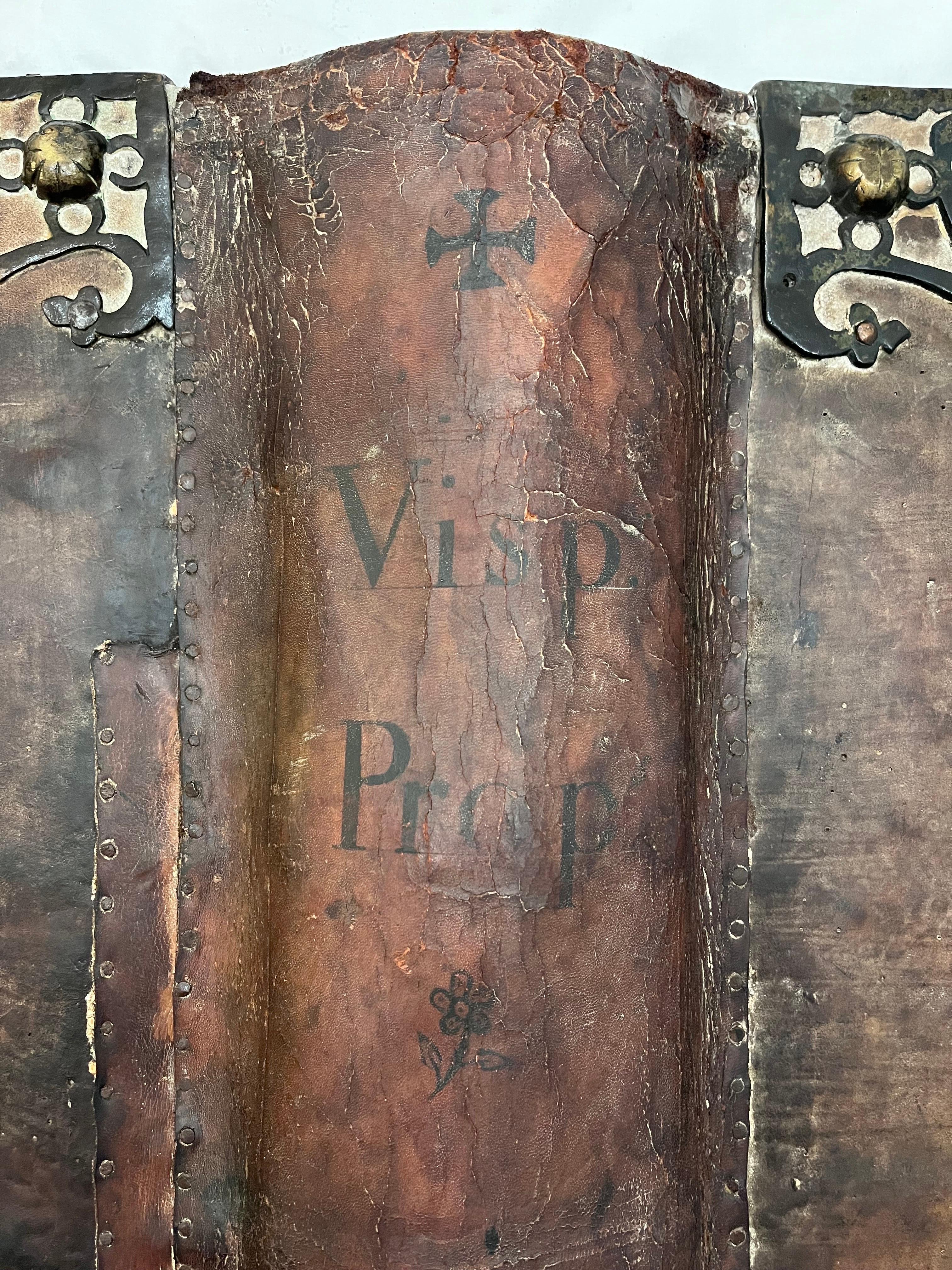 Gothic 17th Century European Religious Book Binding Brass Mounts Vellum Monumental Size For Sale