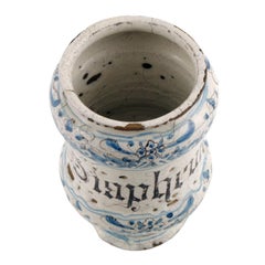 17th Century Faenza "Albarello", Spool Pharmacy Jar, Pot, in Majolica Enameled