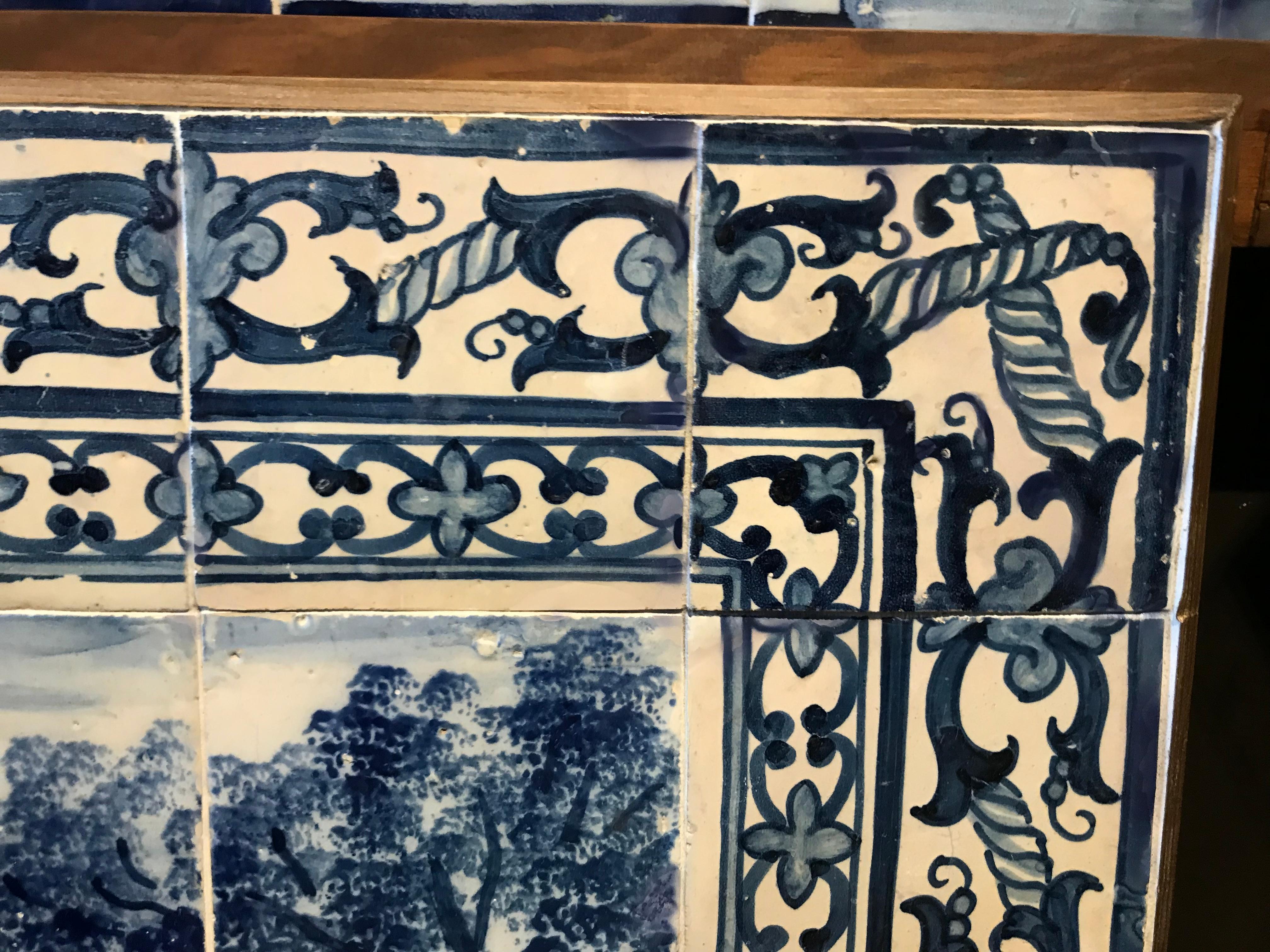 17th Century Figurative tile panel, Portuguese blue on white (Portugiesisch) im Angebot