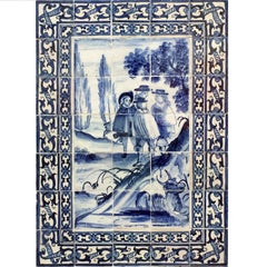 17th Century Figurative tile panel, Portuguese blue on white