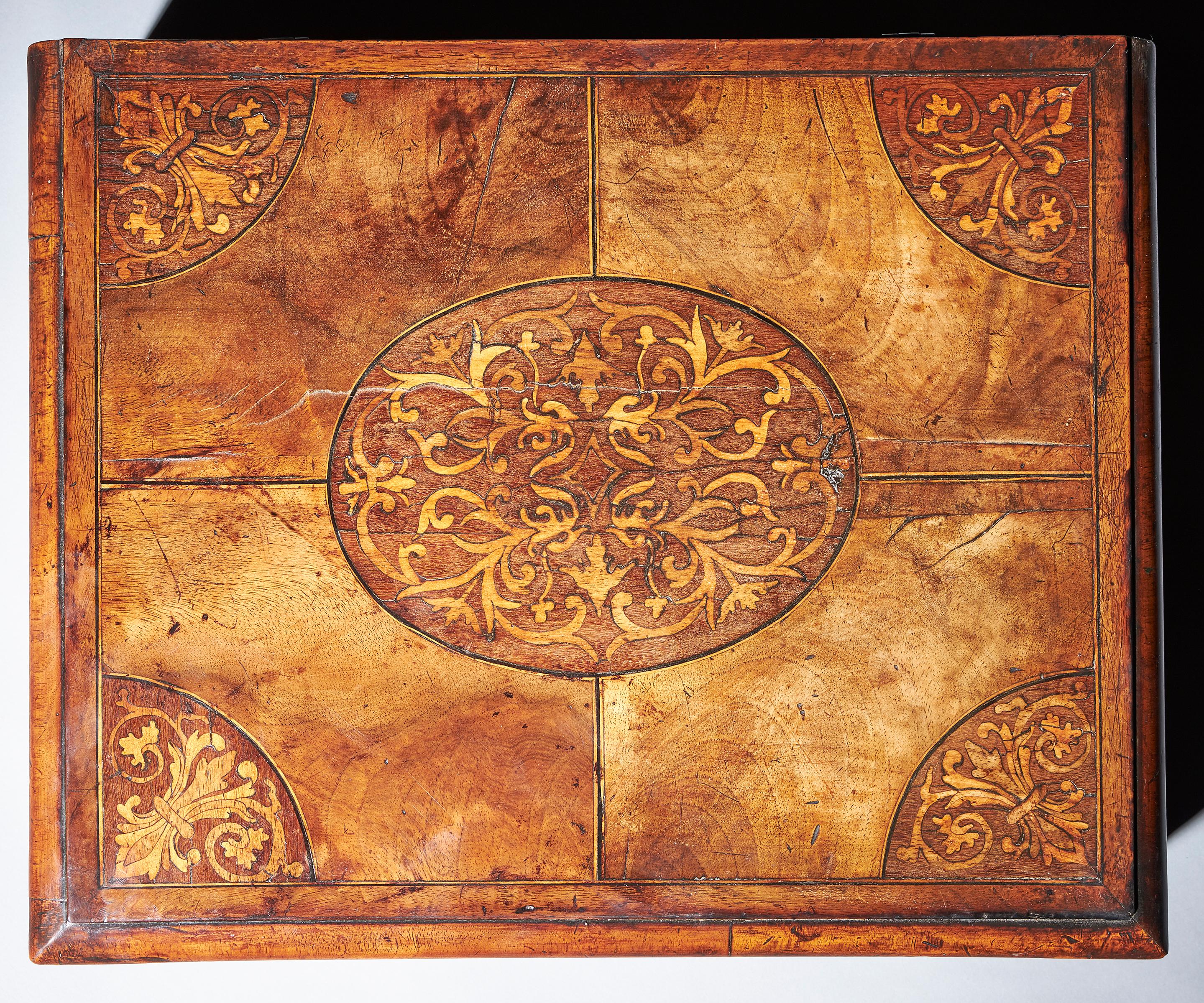 A fine and extremely rare figured walnut and seaweed marquetry 'lace box', circa.... let’s break it down - Seaweed marquetry first appeared in English cabinetwork in the late 17th century (Baroque period) though interestingly originated in Italy.