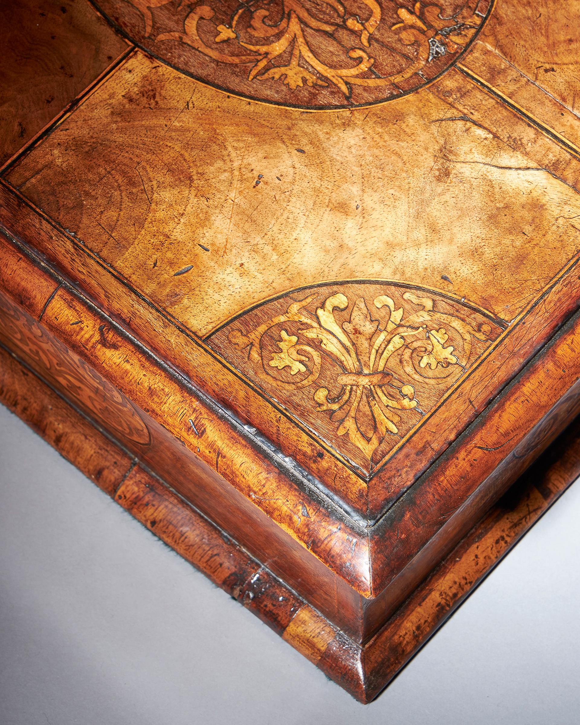English 17th Century Figured Walnut and Seaweed Marquetry Lace Box For Sale