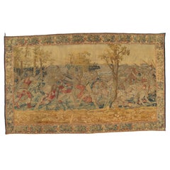 Tapiz fino de Bruselas del siglo XVII, lana de seda, verde, azul, rojo, escena de batalla