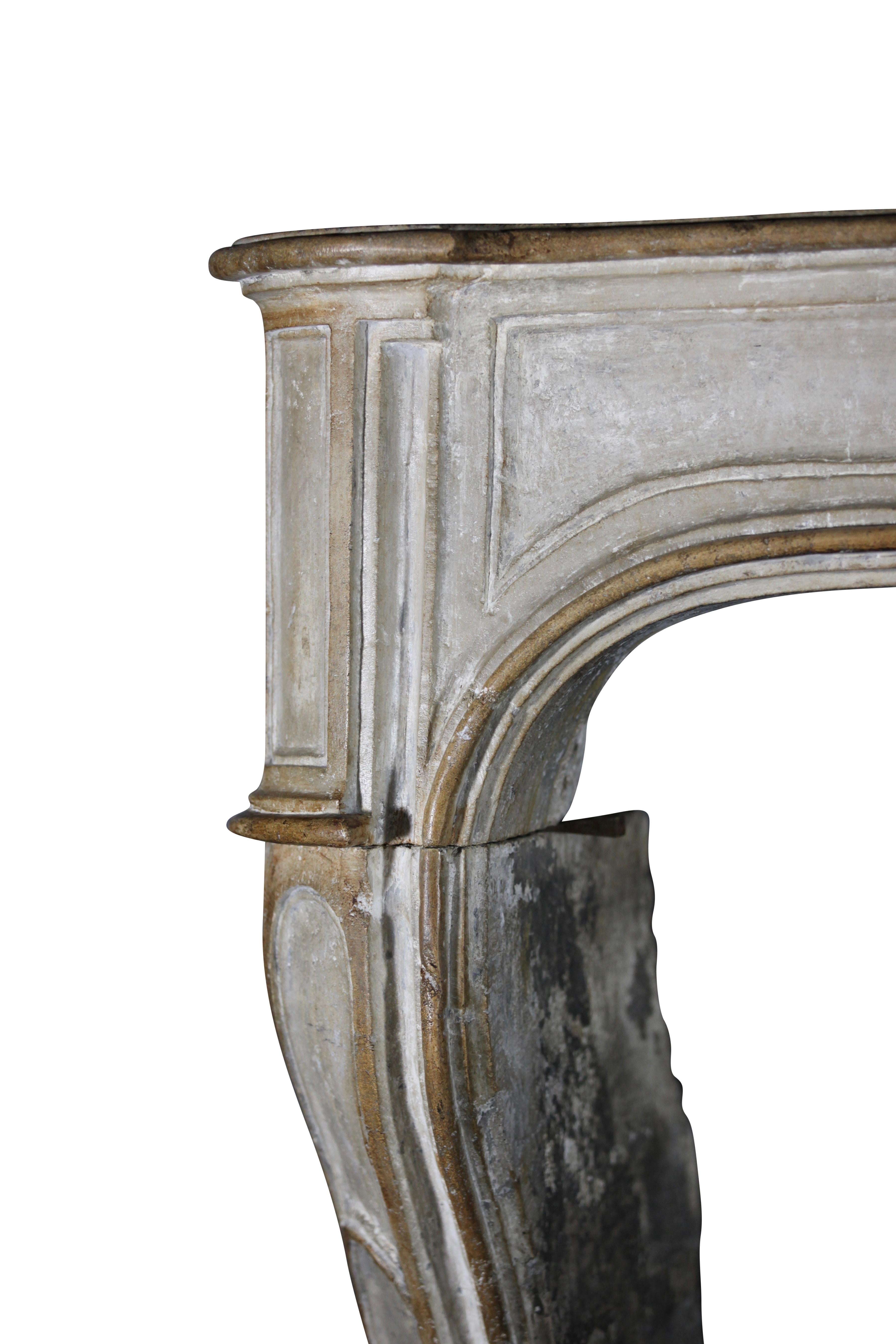 Hand-Carved 17th Century Fine French Original Antique Fireplace Surround in Limestone For Sale