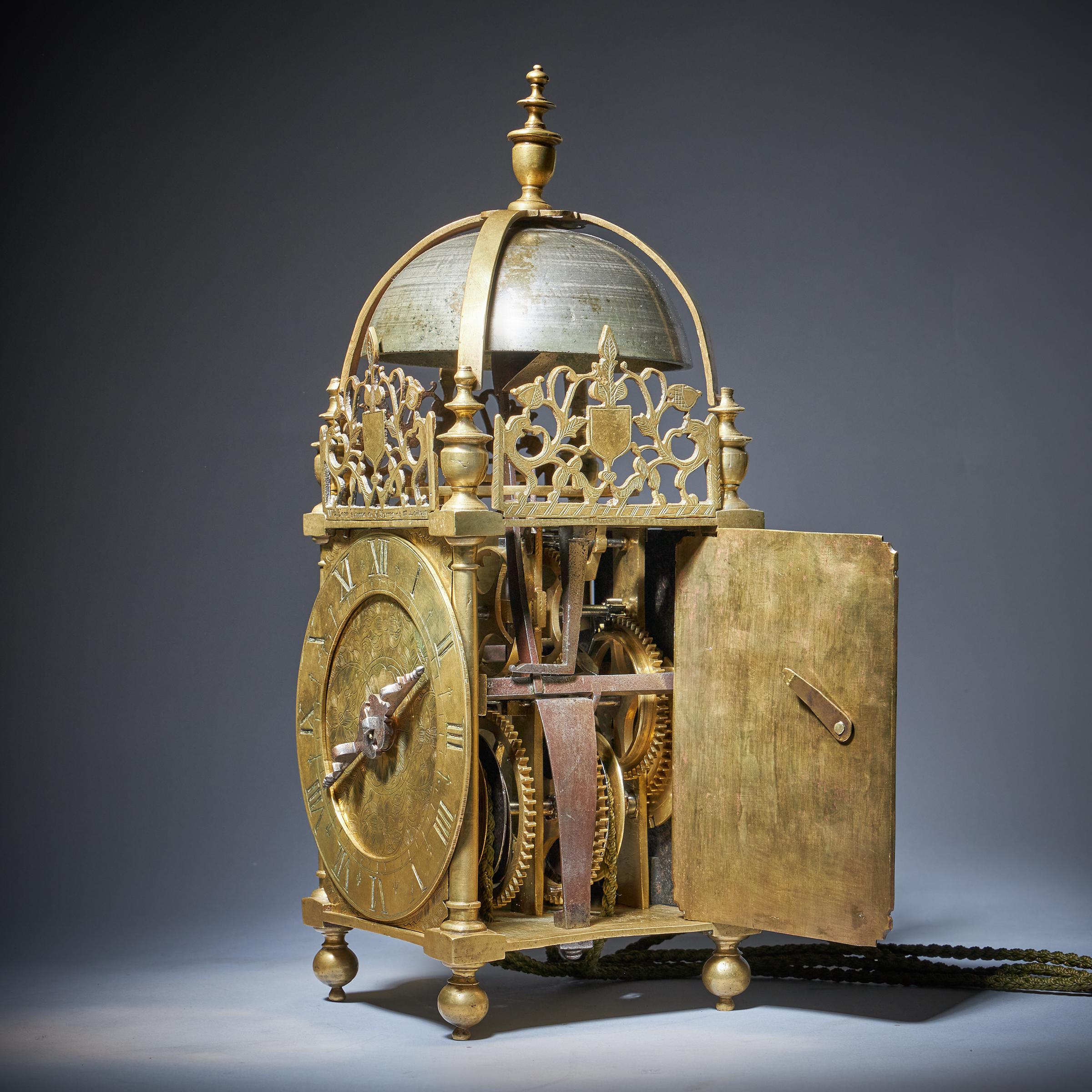 Brass 17th Century First Period Lantern Clock by William Sellwood, Original Balance