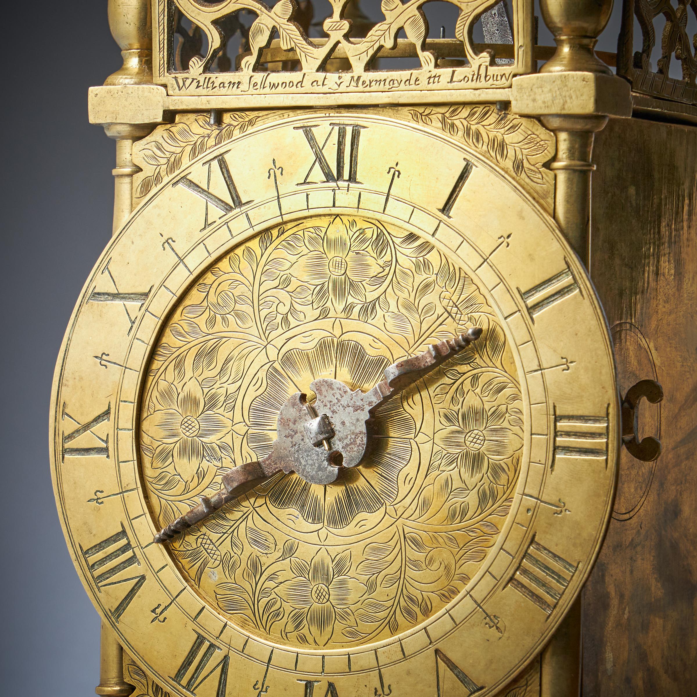 Baroque 17th Century First Period Lantern Clock by William Sellwood, Original Balance