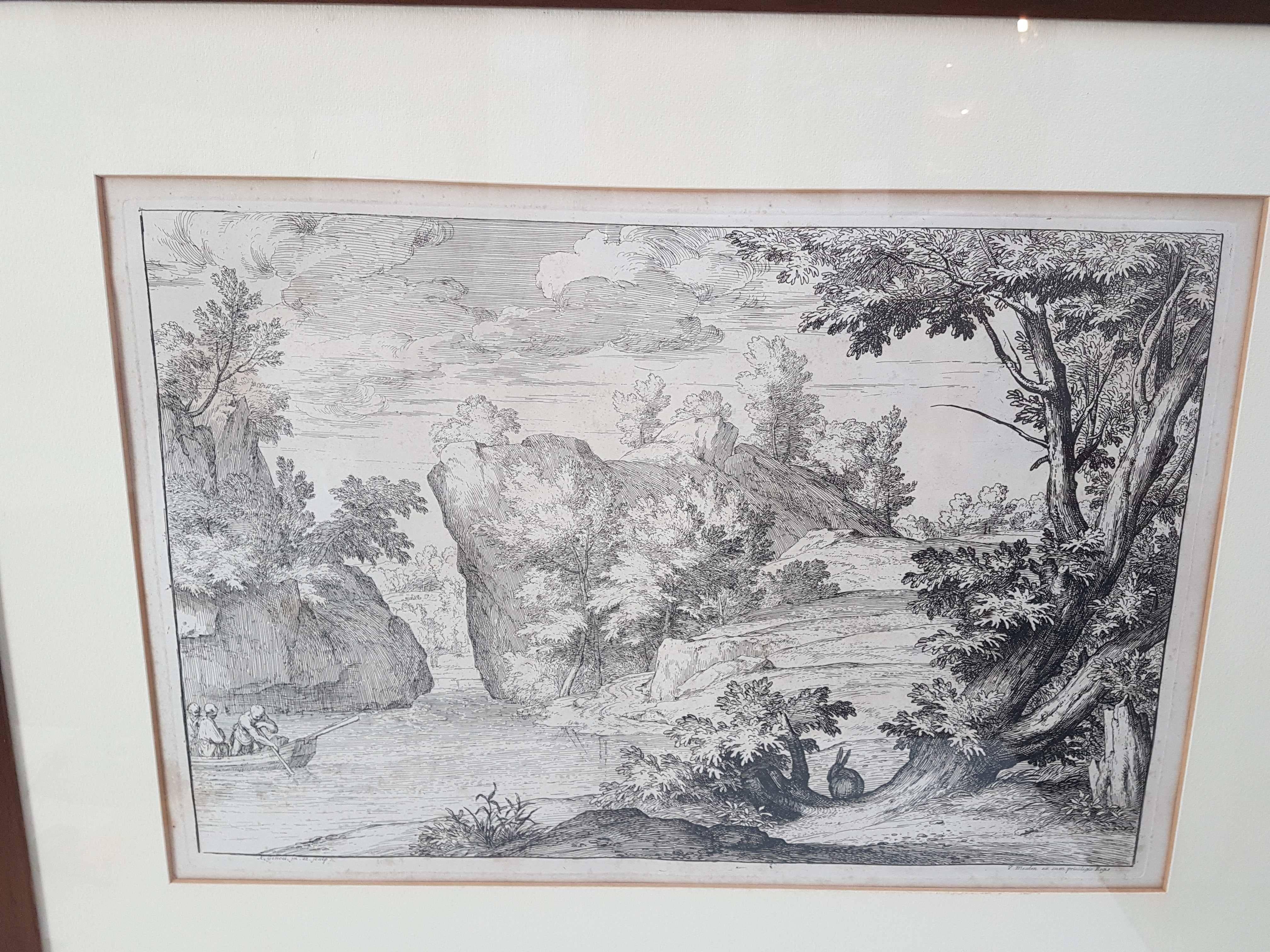 Flämische Abraham Genoels II. „Landschaft mit Kaninchen“, Radierung aus dem 17. Jahrhundert (Belgisch) im Angebot