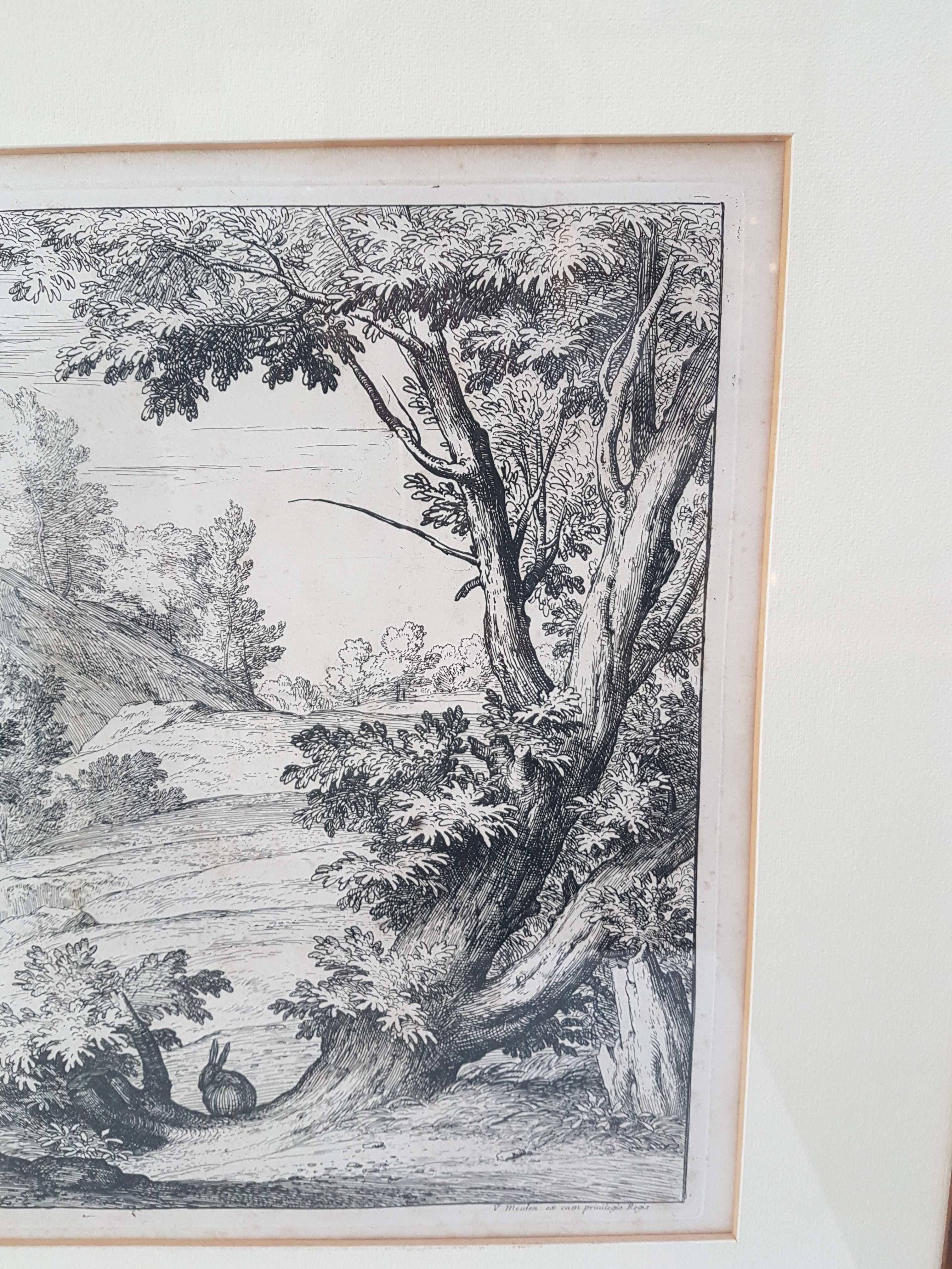 Flämische Abraham Genoels II. „Landschaft mit Kaninchen“, Radierung aus dem 17. Jahrhundert (Graviert) im Angebot