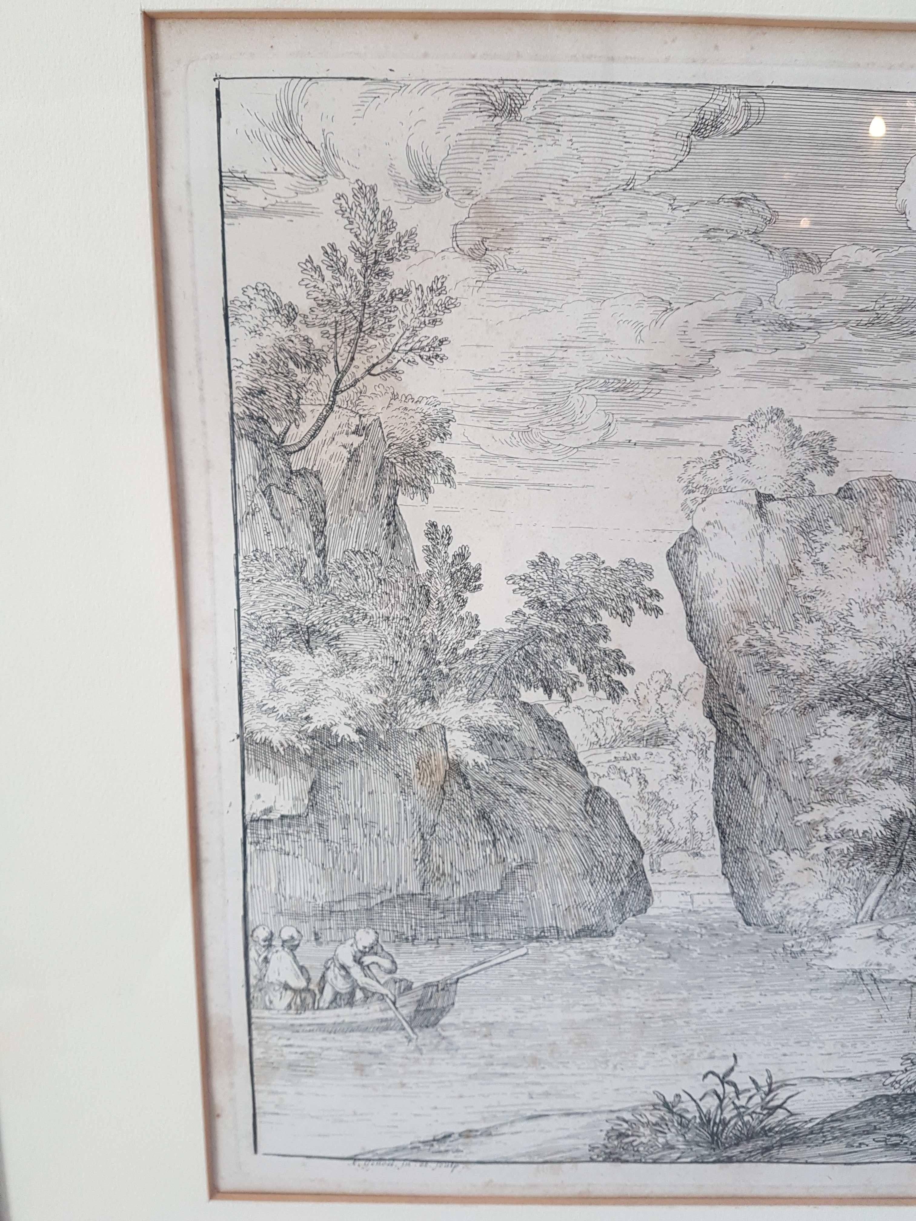 Flämische Abraham Genoels II. „Landschaft mit Kaninchen“, Radierung aus dem 17. Jahrhundert (Papier) im Angebot