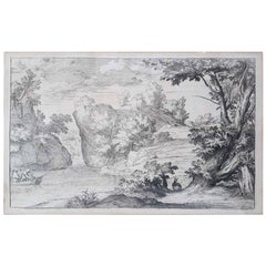 Acquaforte del XVII secolo di Abraham Genoels II "Paesaggio con coniglio