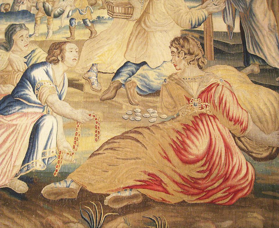 European 17th Century Flemish Allegorical Tapestry Depicting the Arrival of Jesus For Sale