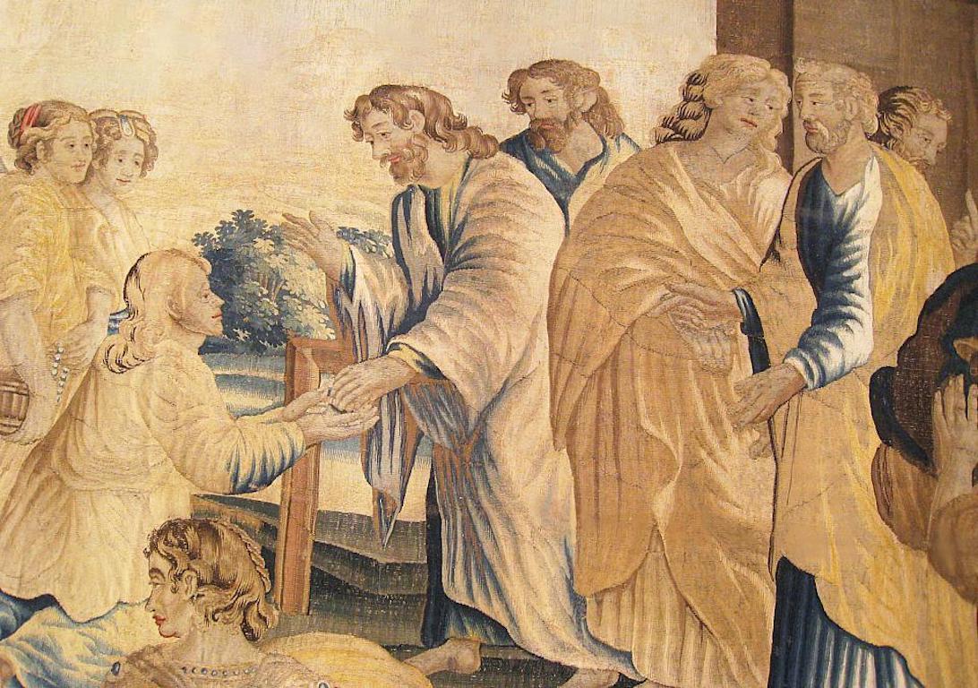 Hand-Woven 17th Century Flemish Allegorical Tapestry Depicting the Arrival of Jesus For Sale