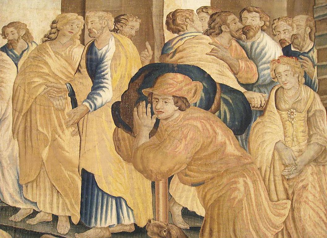 17th Century Flemish Allegorical Tapestry Depicting the Arrival of Jesus In Good Condition For Sale In New York, NY