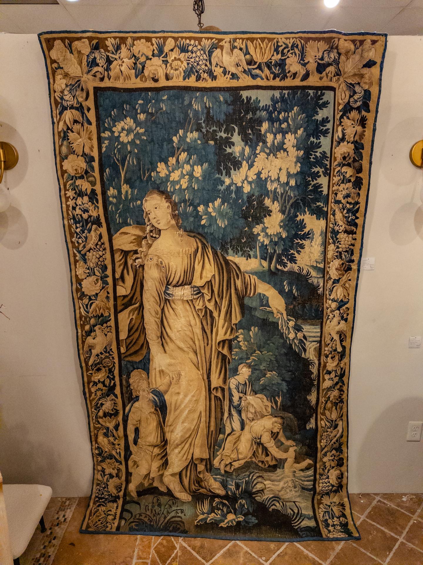 Rustic 17th Century Flemish Aubusson Tapestry For Sale