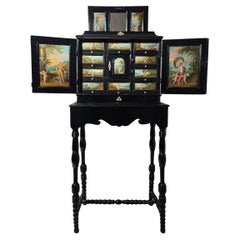 Antique 17th-century Flemish cabinet with mythological paintings and silver decoration