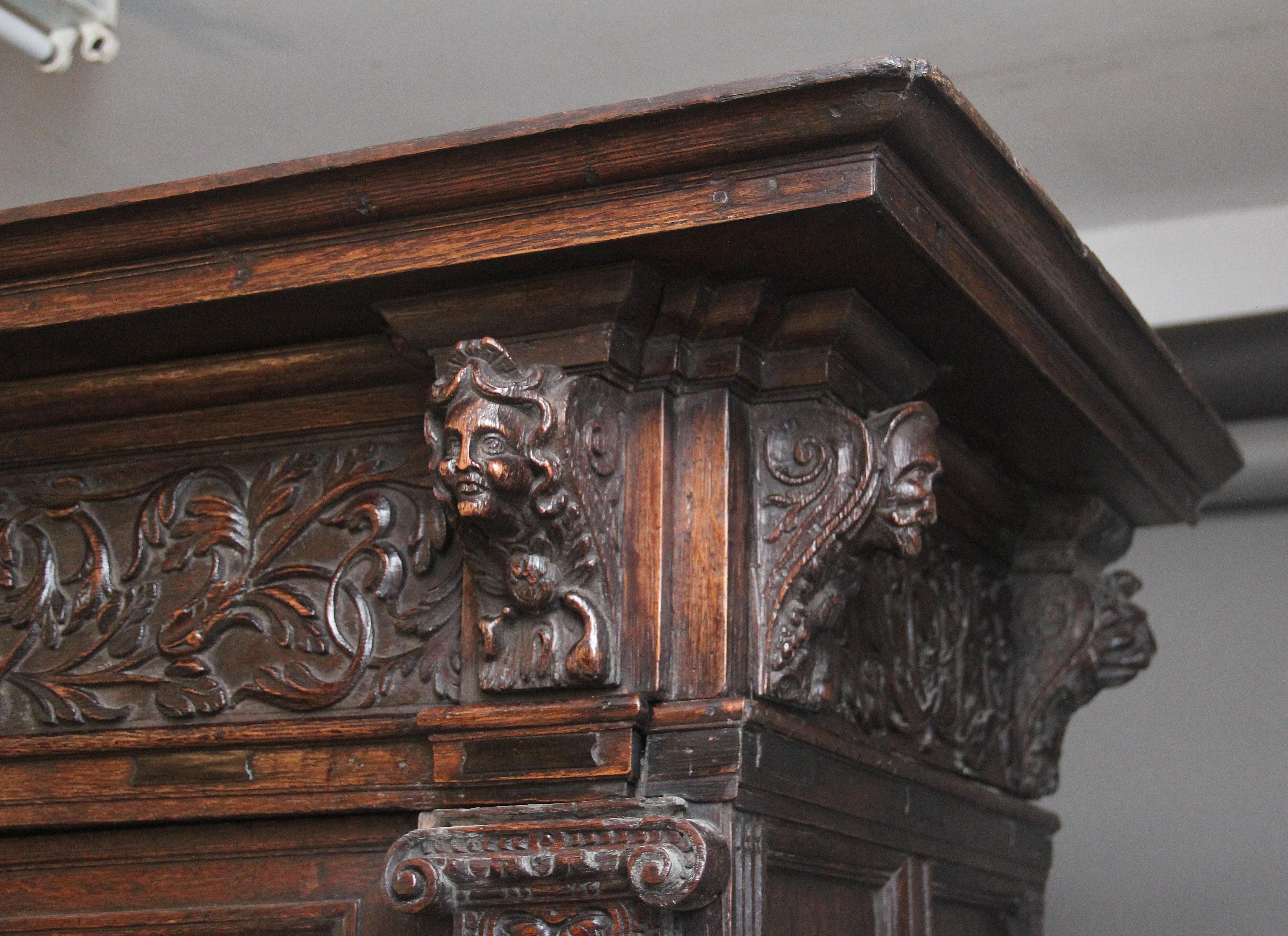 17th Century Flemish carved oak cupboard 1