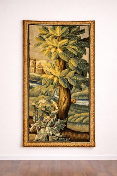 17th Century Flemish Figural Tapestry with Fruit Tree and Birds