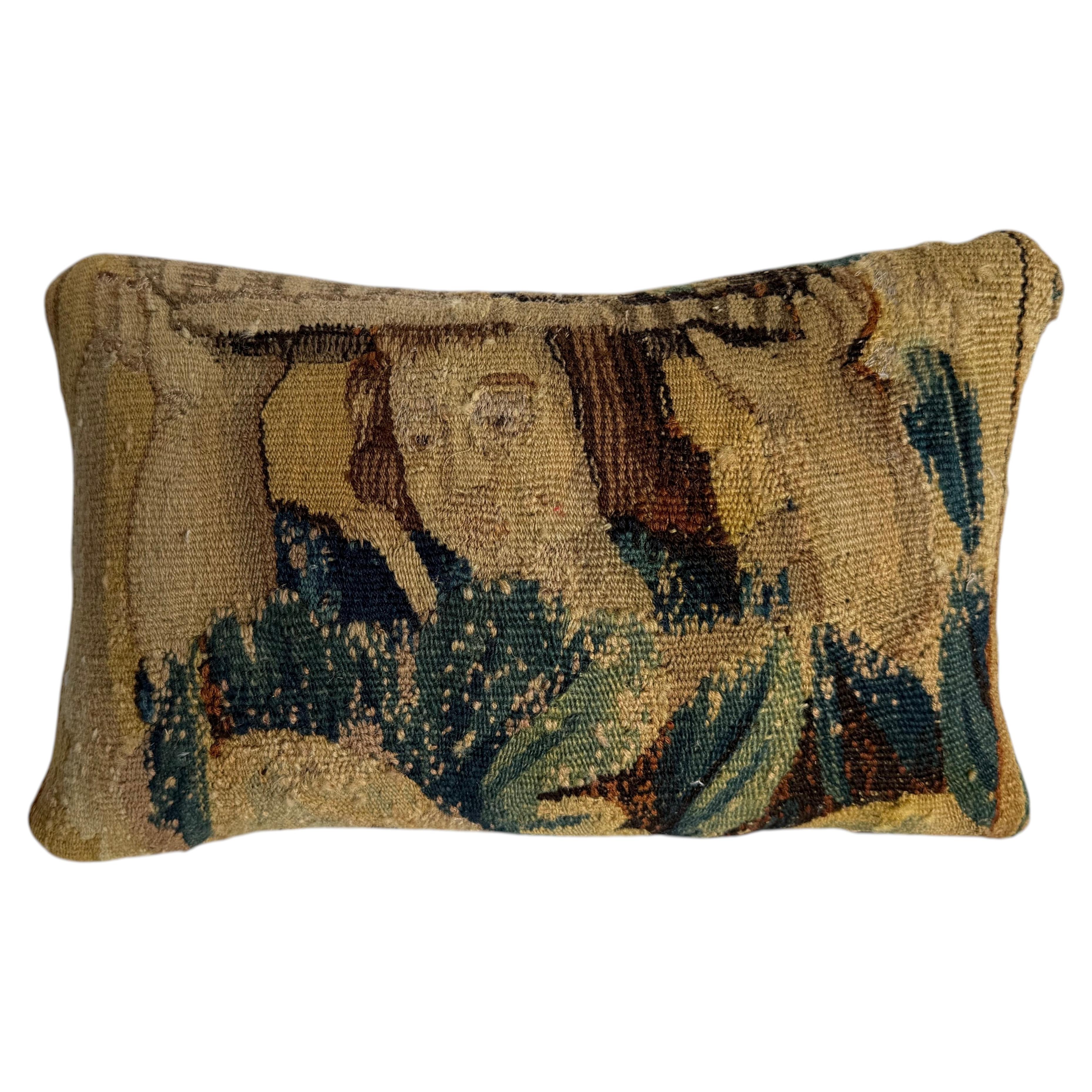17th Century Brussels Baroque Figural Tapestry Decorative Pillow